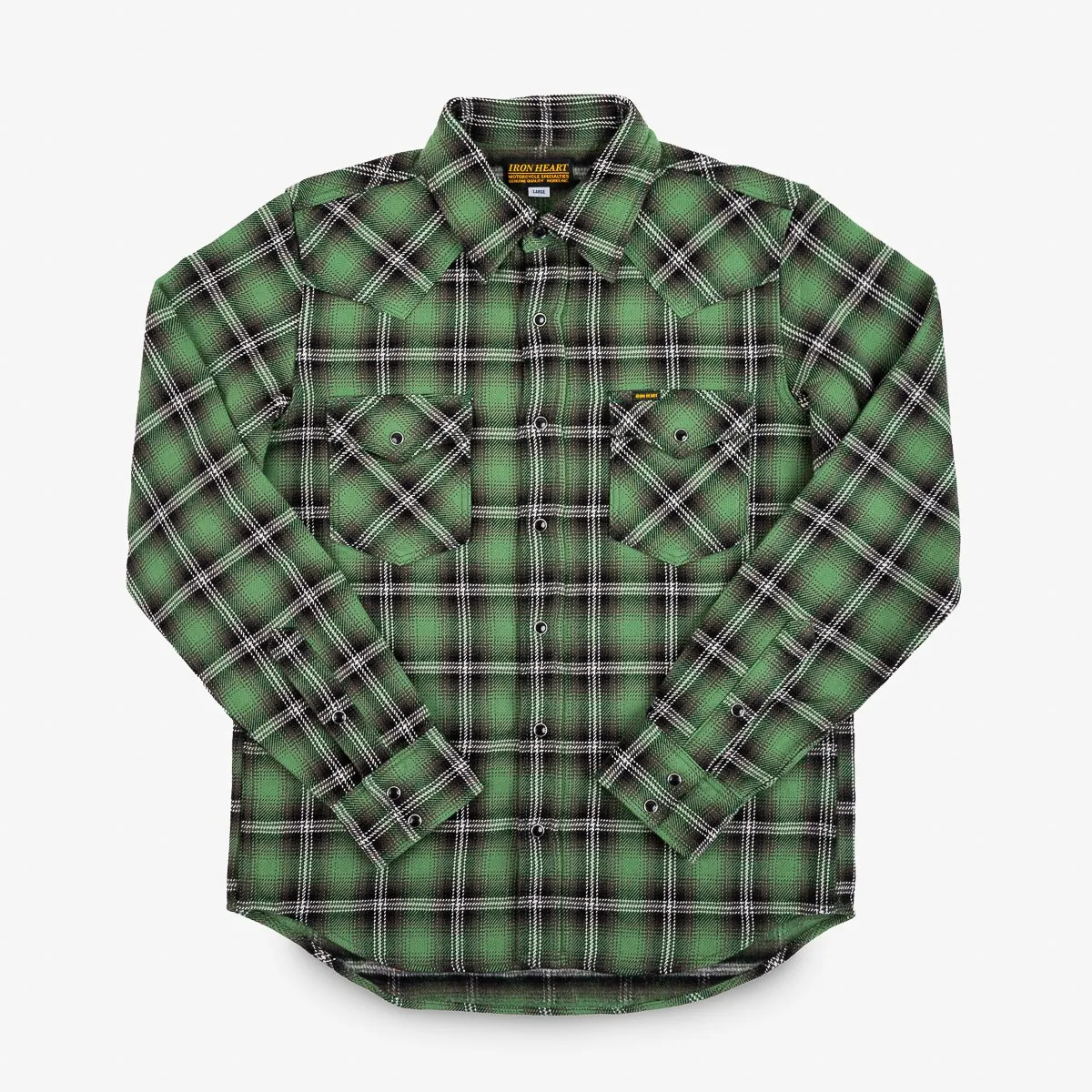Iron Heart IHSH-405-GRN 12oz Ultra Heavy Flannel Check Western Shirt - Green sold by Franklin and Poe product image thumbnail 4