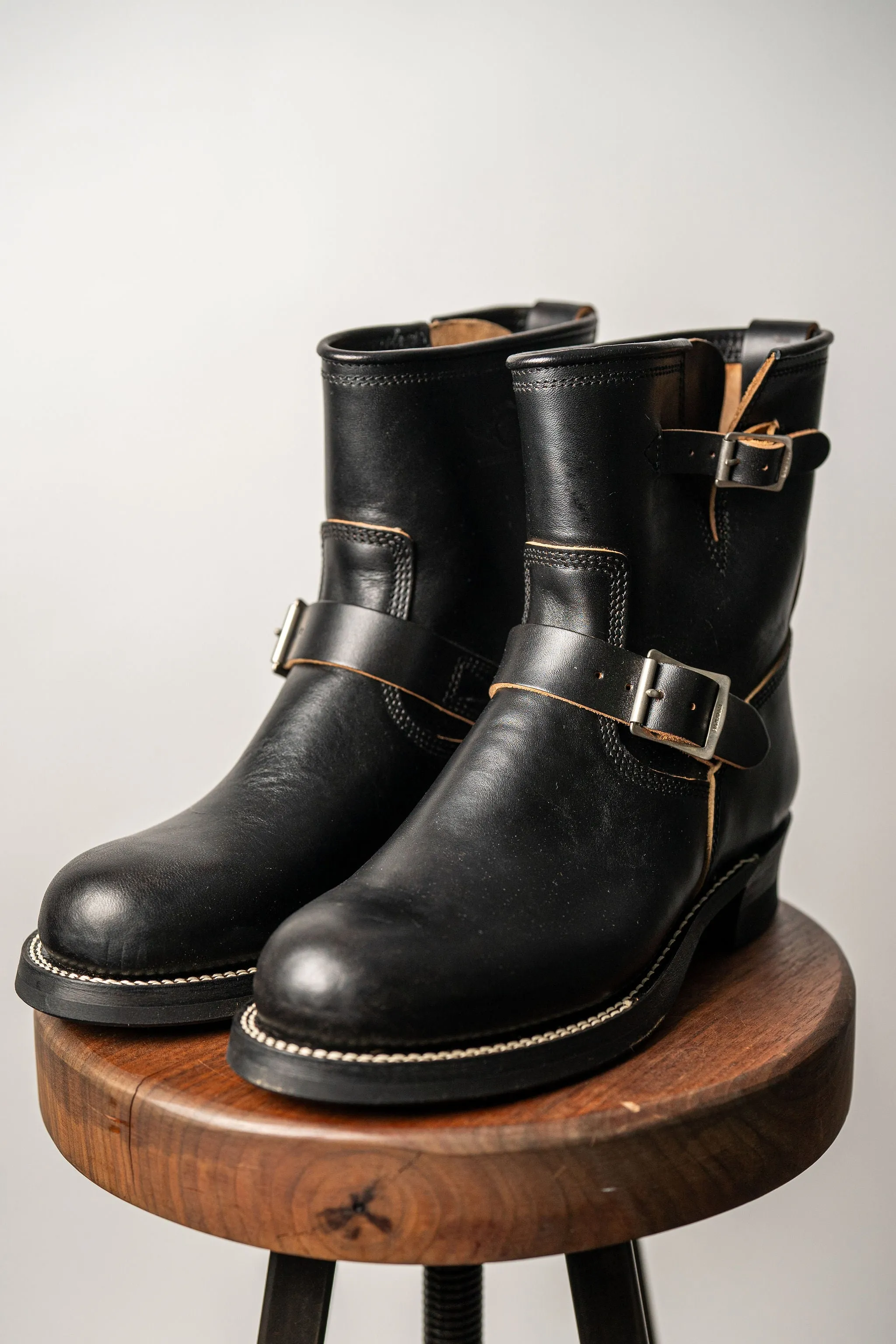 The Flat Head FN-FB-001 Horsehide Engineer Boots - Black sold by Franklin and Poe