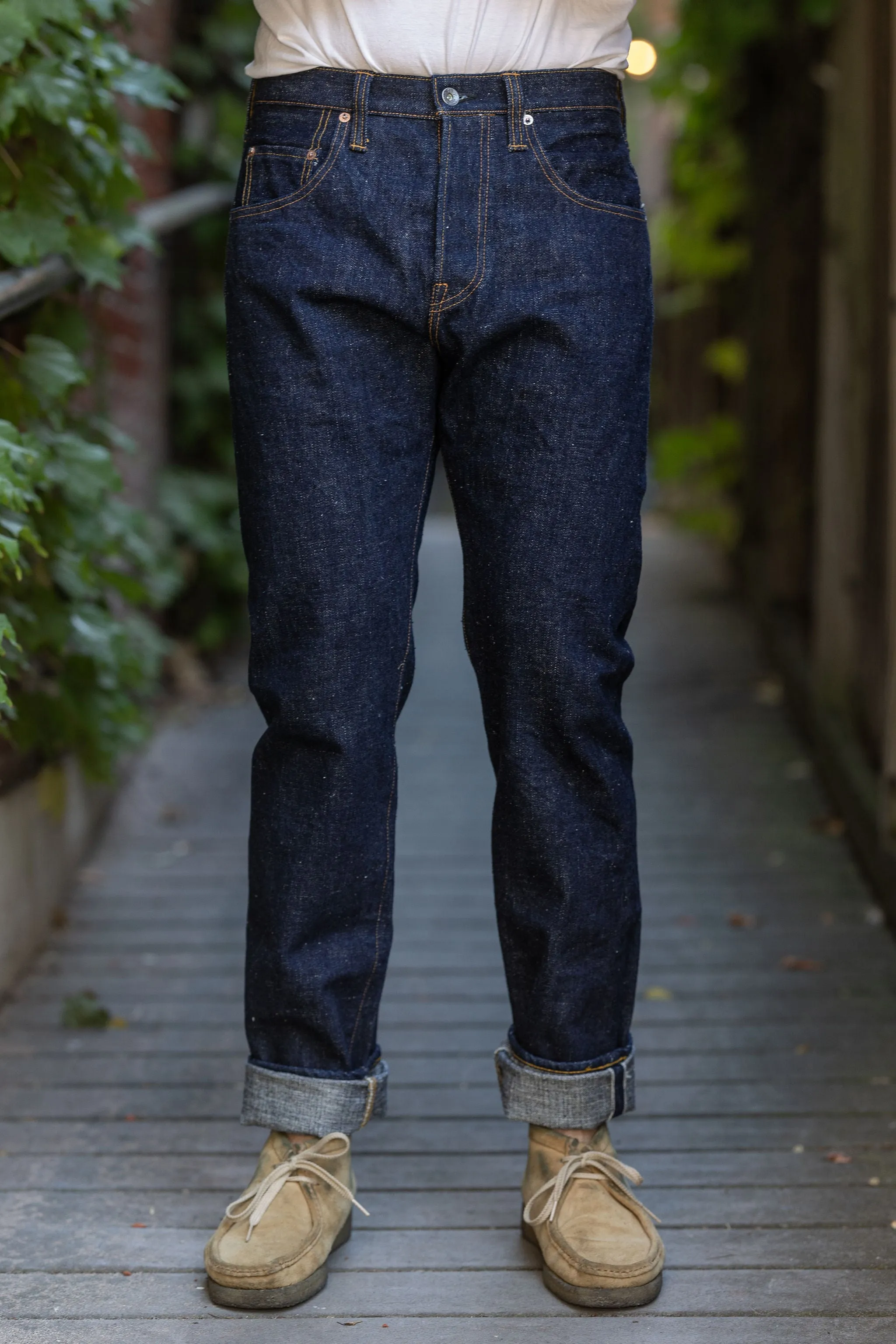 Samurai S211AX Ai Benkei - 18oz Natural Indigo Relaxed Tapered Denim sold by Franklin and Poe
