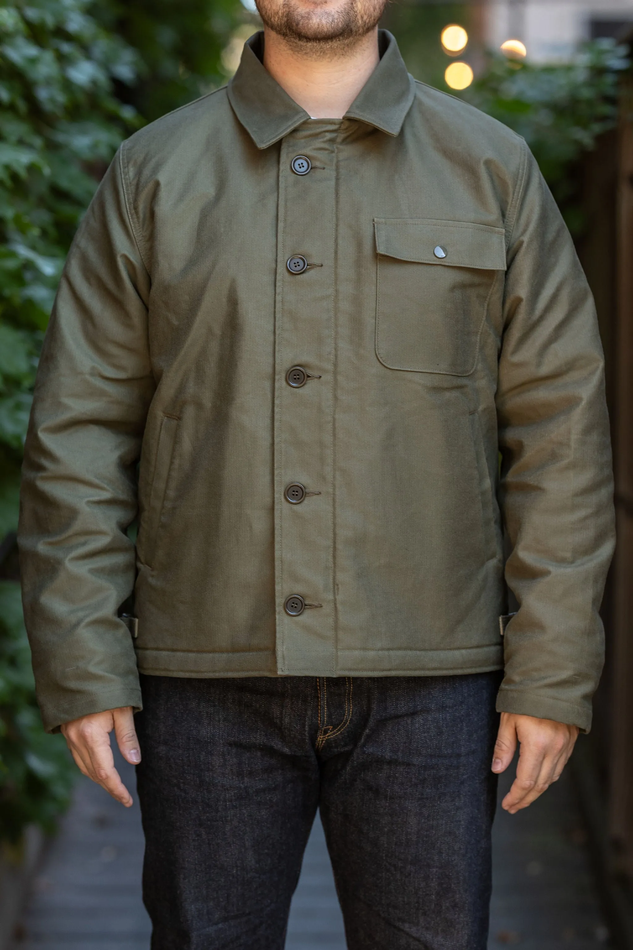 Iron Heart IHM-45-GRN Oiled Whipcord A2 Deck Jacket - Army Green sold by Franklin and Poe