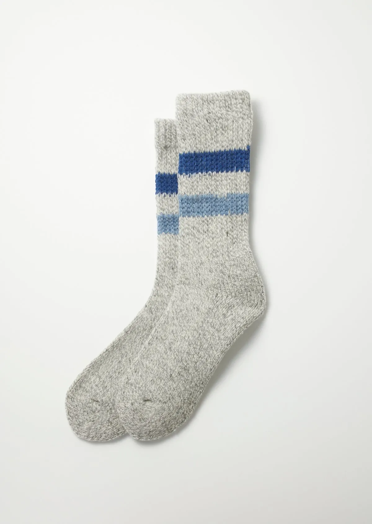 RoToTo R1487 Retro Winter Outdoor Socks - Gray/Blue Stripe sold by Franklin and Poe