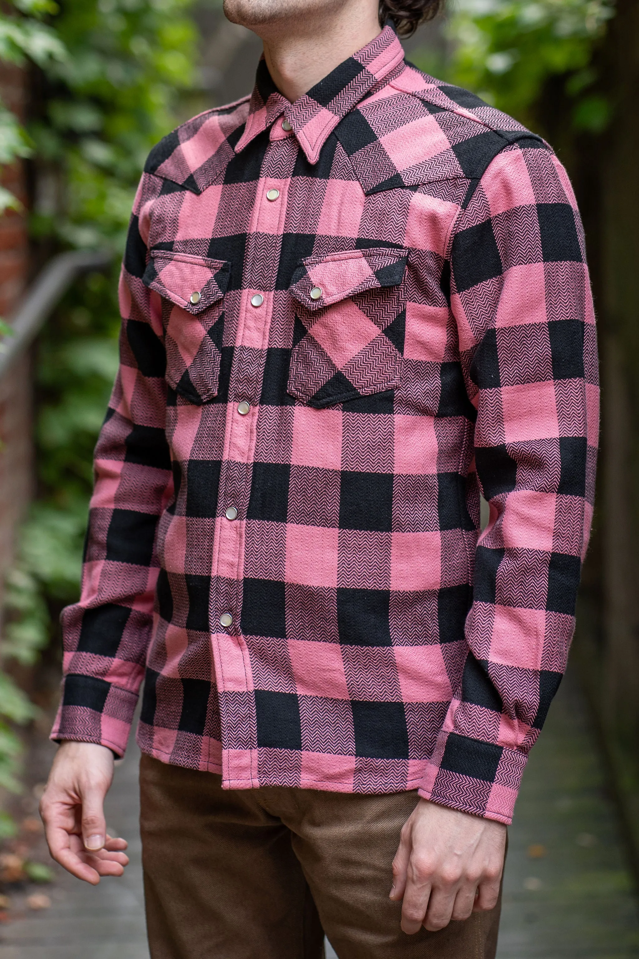 The Flat Head SNW-101L Block Check Western Flannel Shirt - Pink/Black sold by Franklin and Poe product image thumbnail 2