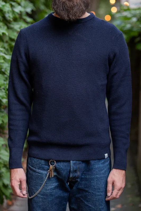 Merz b. Schwanen MWCC01 Pullover Merino Ribbed Structure - Dark Navy sold by Franklin and Poe