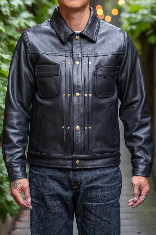 Freenote Cloth RJ-1 Riders Jacket - Black Boston Leather sold by Franklin and Poe