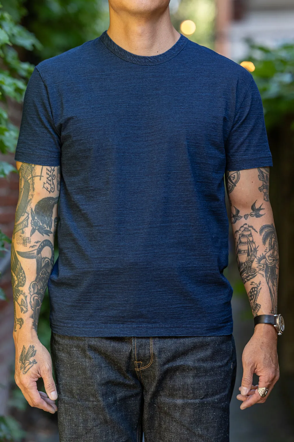 Pure Blue Japan SS-5011-D Indigo Jersey Crew Neck T-shirt - Dark Indigo sold by Franklin and Poe