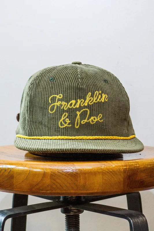 Franklin & Poe x Sandlot Goods Chainstitch Embroidered Cord Cap - Olive Corduroy sold by Franklin and Poe