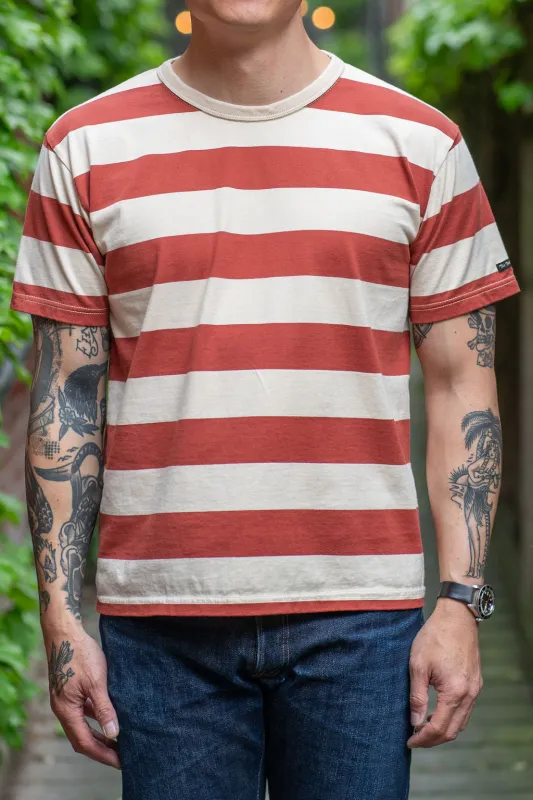 The Flat Head FN-THB-002 Border T-Shirt - Ivory/Red sold by Franklin and Poe