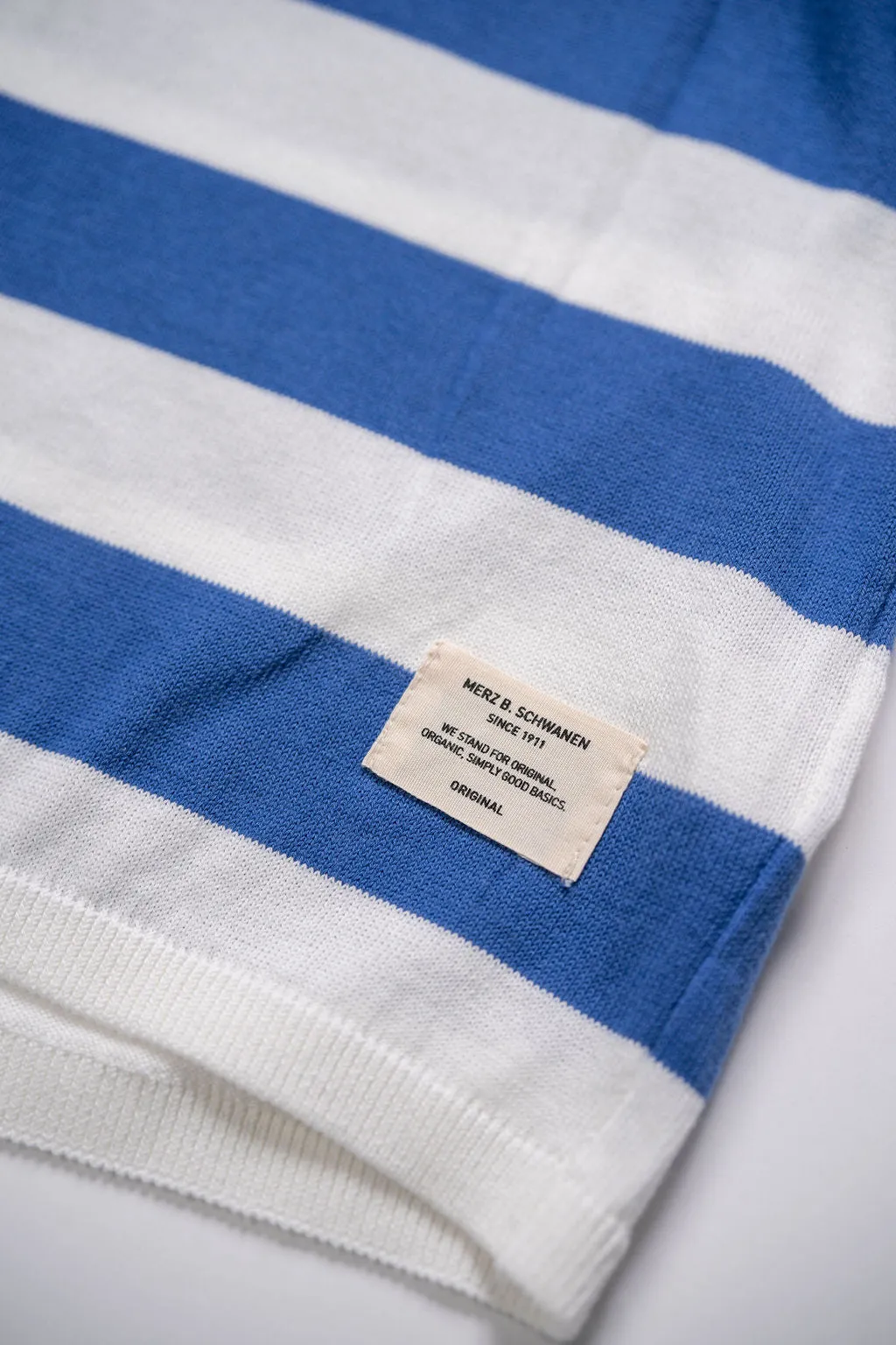 Merz b. Schwanen KTEE01 Relaxed Fit Knitted Tee Organic Cotton - White/Washed Blue sold by Franklin and Poe product image thumbnail 5