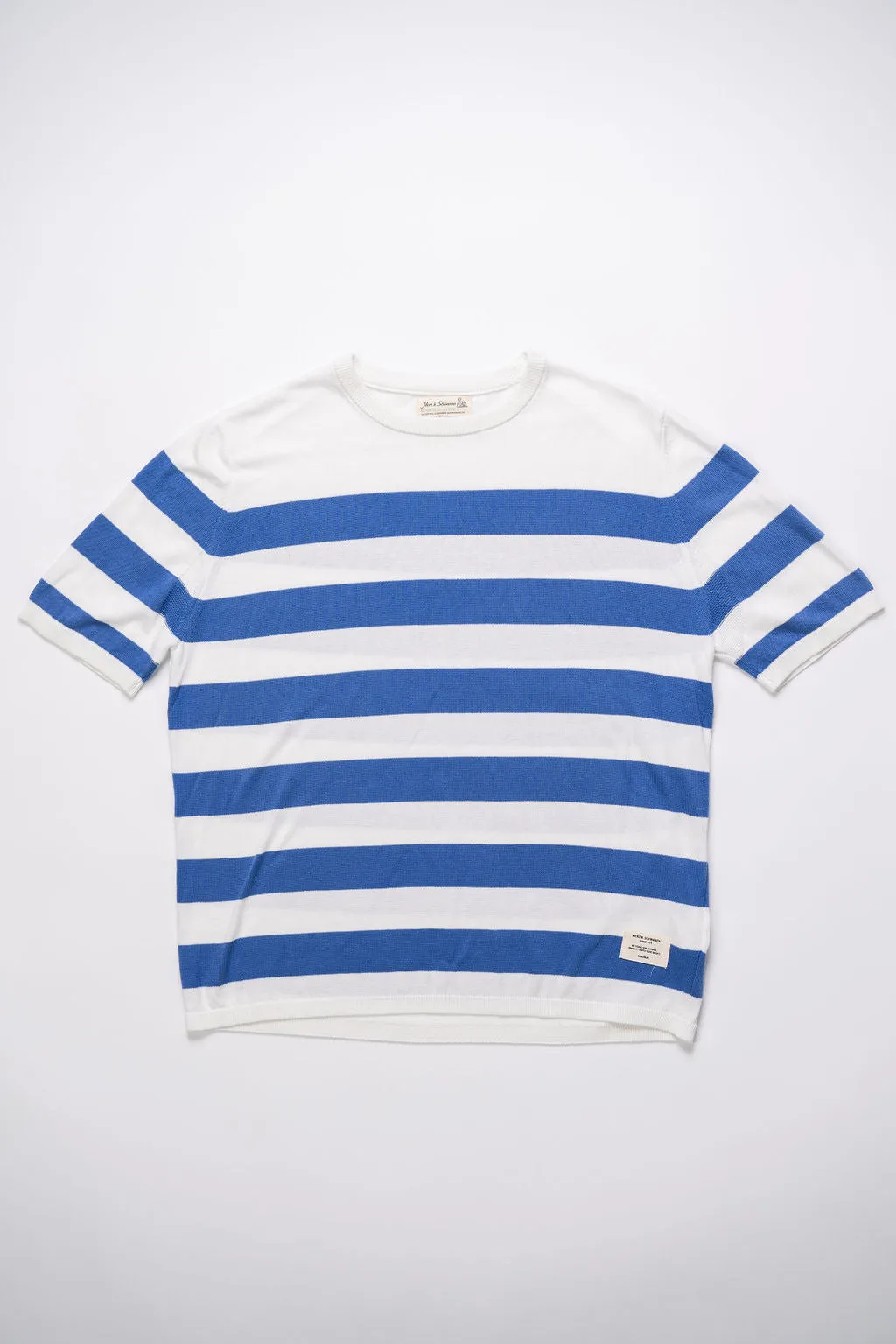 Merz b. Schwanen KTEE01 Relaxed Fit Knitted Tee Organic Cotton - White/Washed Blue sold by Franklin and Poe product image thumbnail 4