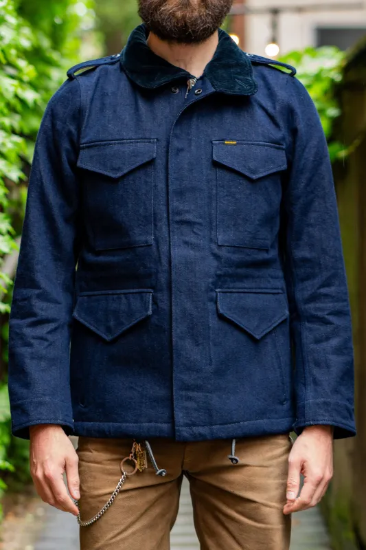Iron Heart IHM-42-IND 16oz Natural Indigo Selvedge Denim M65 Field Jacket sold by Franklin and Poe