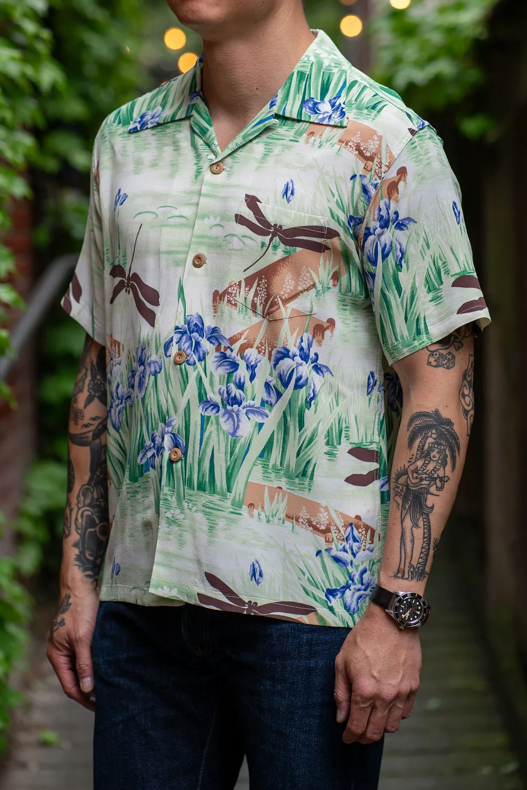 Sun Surf Rayon Hawaiian Shirt "Iris & Dragonfly" - Brown sold by Franklin and Poe product image thumbnail 2