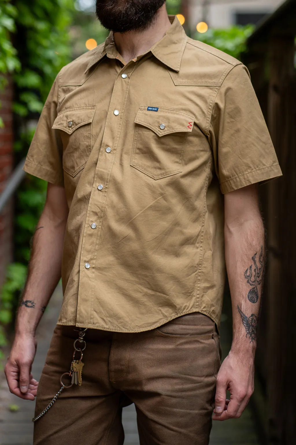 Iron Heart IHSH-387-KHA 7oz Fatigue Cloth Short Sleeved Western Shirt - Khaki sold by Franklin and Poe product image thumbnail 2