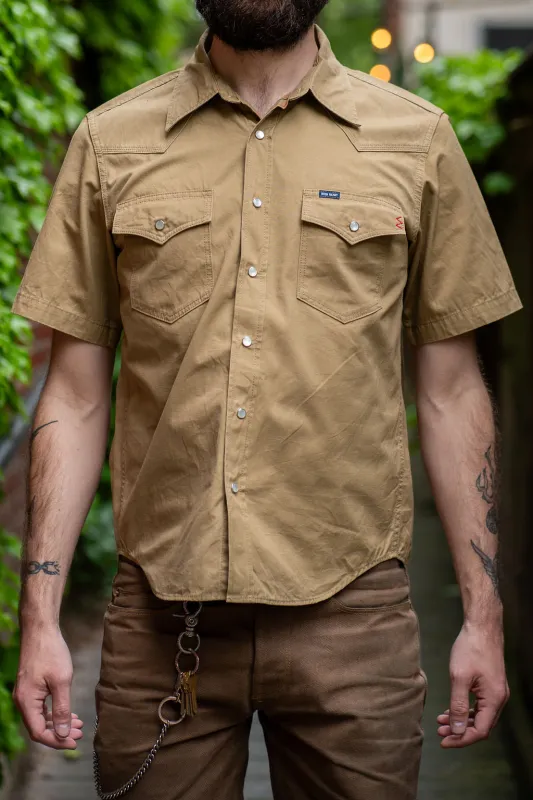 Iron Heart IHSH-387-KHA 7oz Fatigue Cloth Short Sleeved Western Shirt - Khaki sold by Franklin and Poe