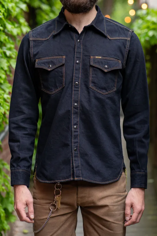 Iron Heart IHSH-33-OD 12oz Selvedge Denim Western Shirt - Indigo Overdyed Black sold by Franklin and Poe