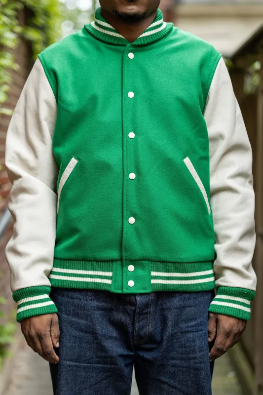Dehen 1920 Varsity Jacket - Kelly/Milk sold by Franklin and Poe