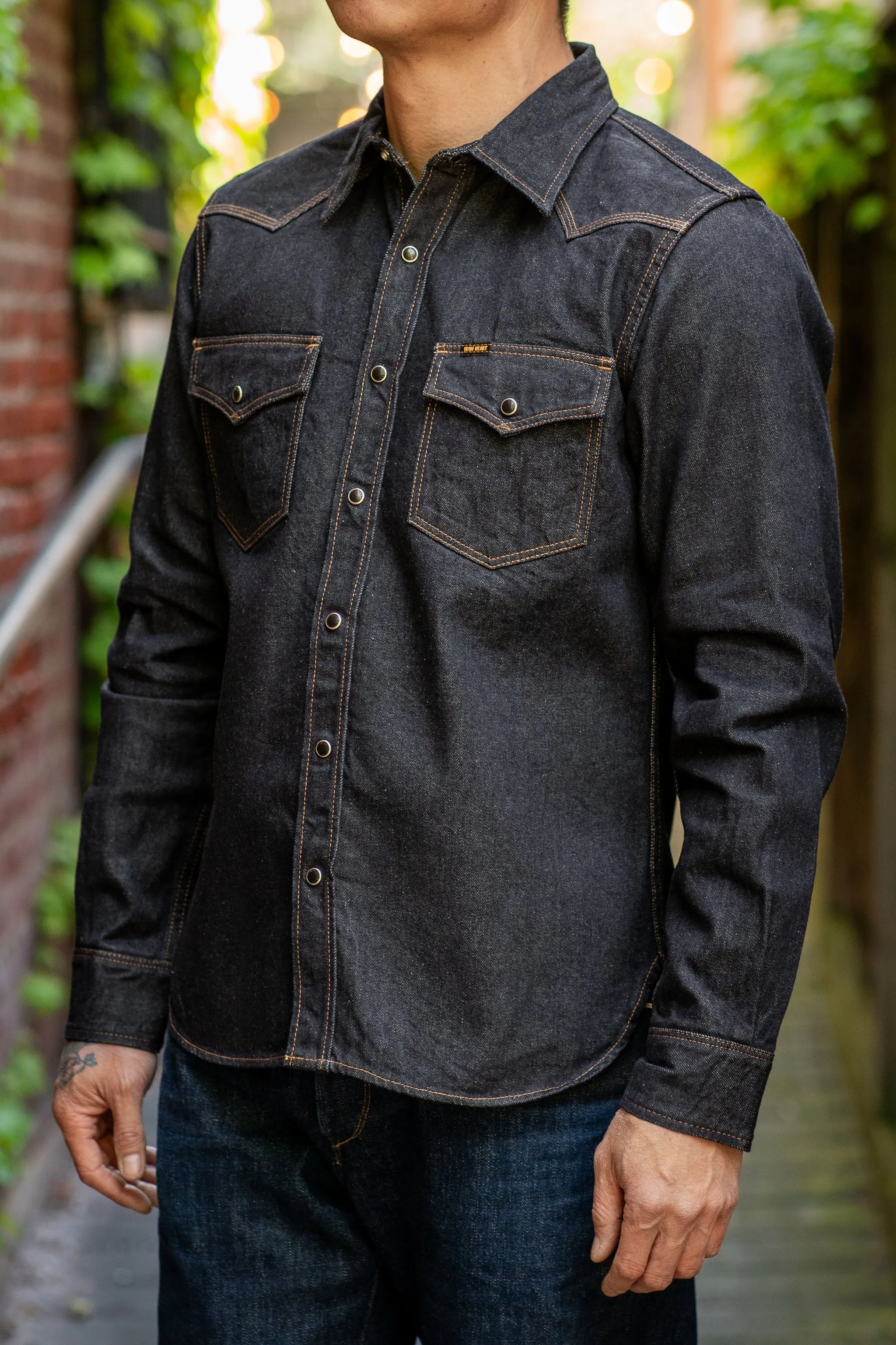 Iron Heart IHSH-33-BLK 12oz Selvedge Denim Western Shirt - Black sold by Franklin and Poe product image thumbnail 2