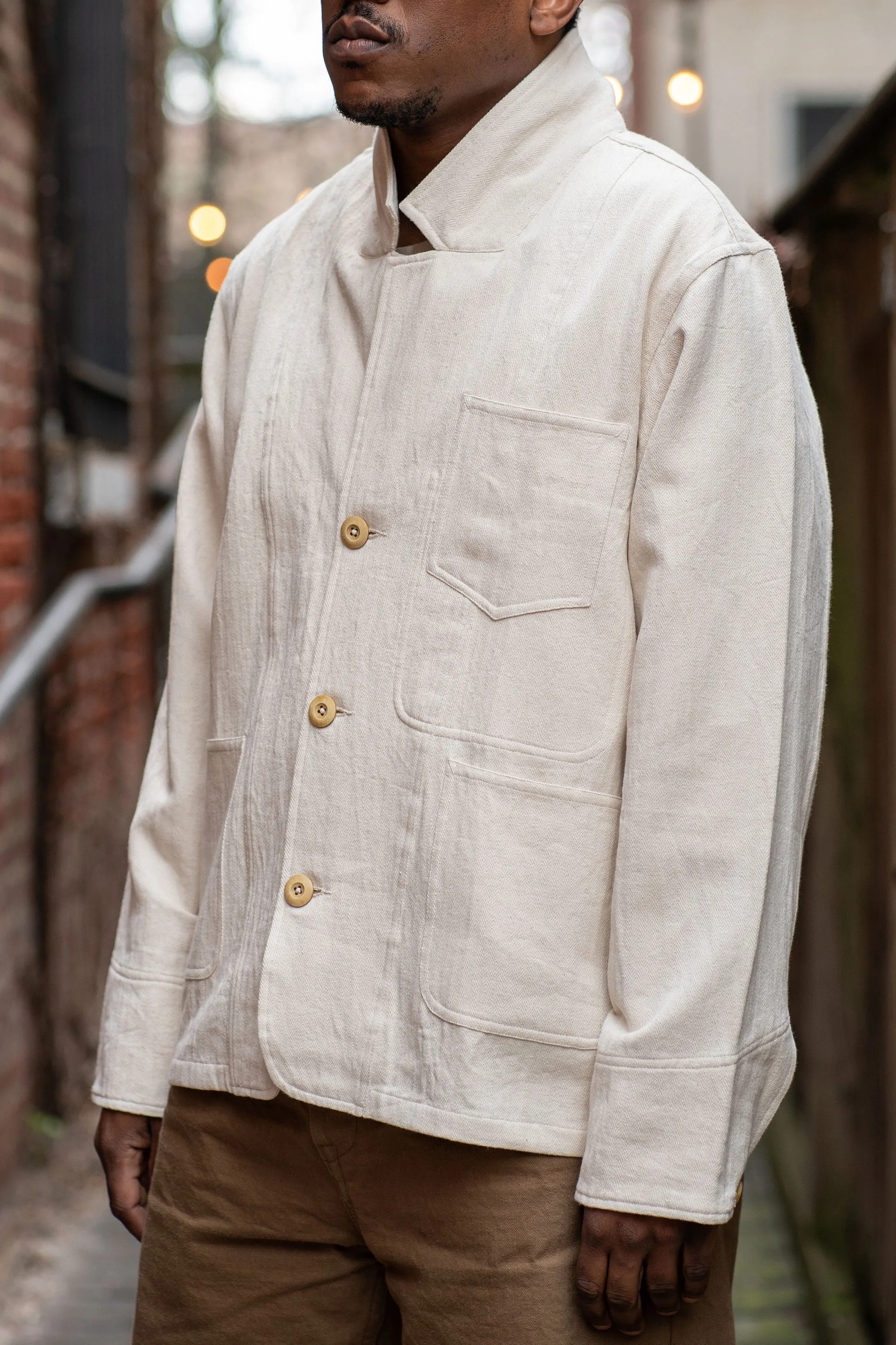 Indi + Ash Study Jacket - Handwoven Military Herringbone Natural sold by Franklin and Poe product image thumbnail 2