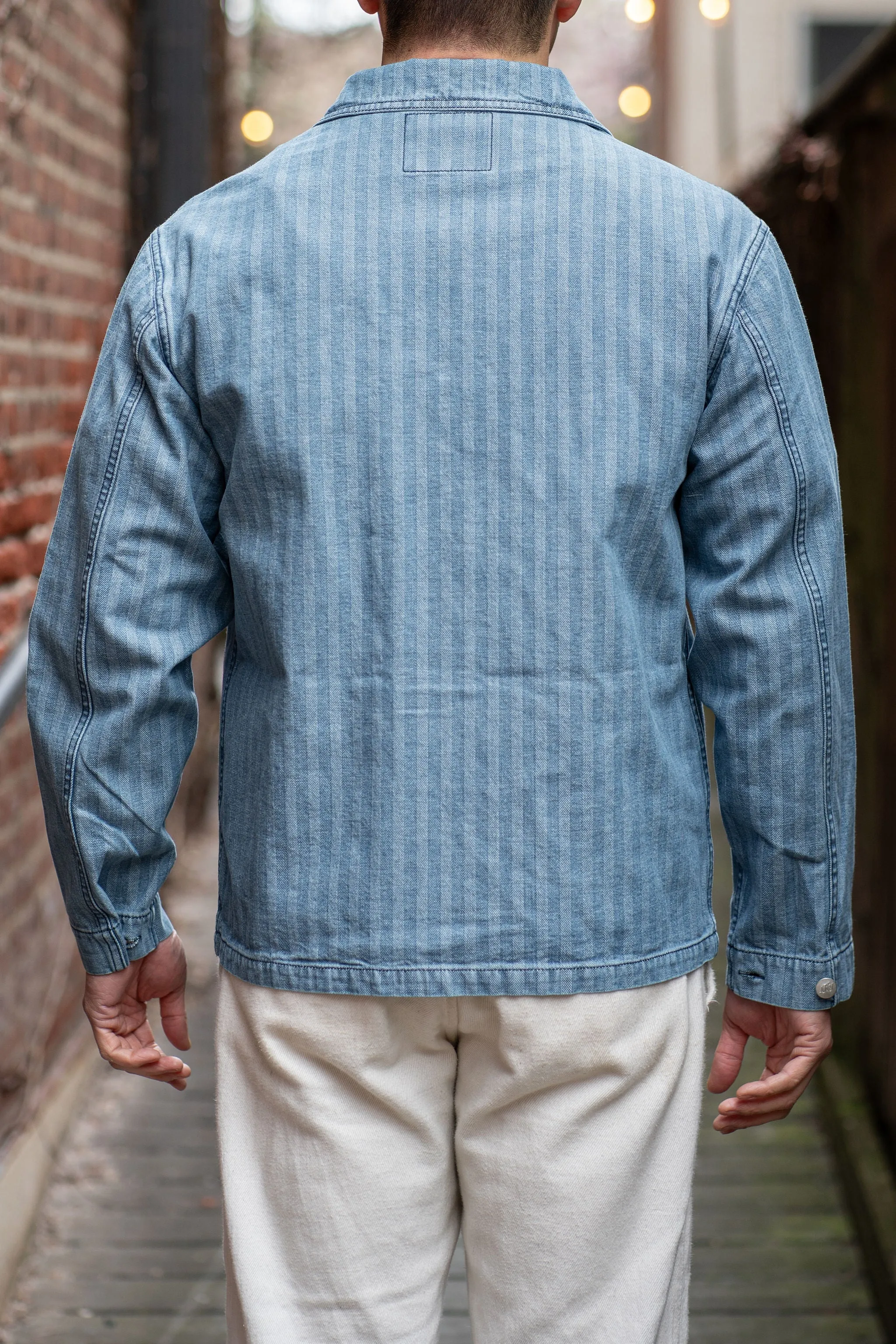Knickerbocker Factory Denim Chore Coat - Light Wash Fisher Stripe sold by Franklin and Poe product image thumbnail 3