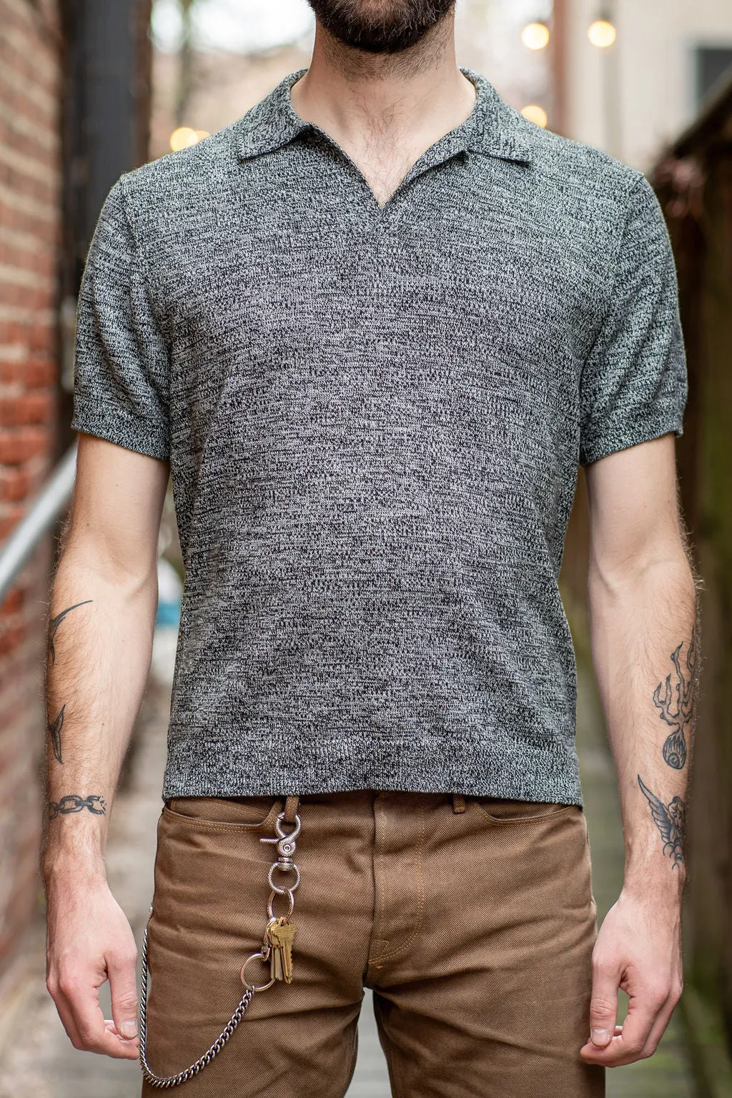 3sixteen Knit Polo - Black Marled Yarn sold by Franklin and Poe