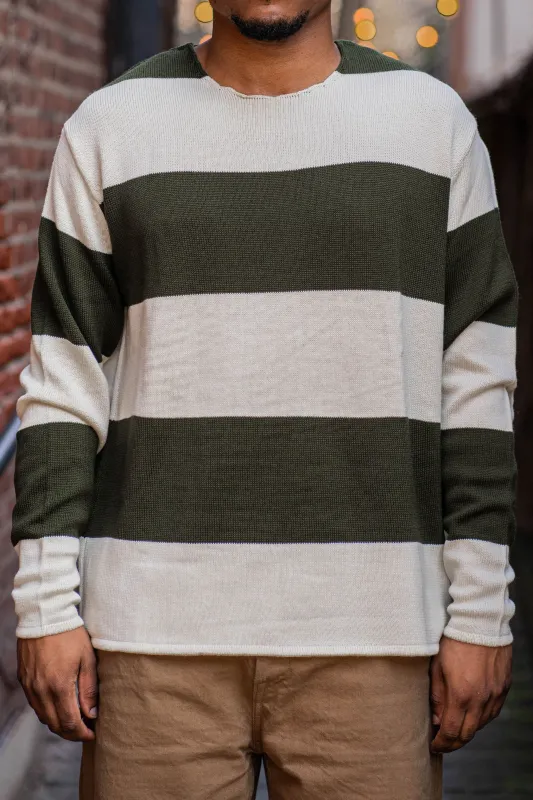 Heimat Textil Rugby Harbor Sweater - Seashell/Military Green sold by Franklin and Poe