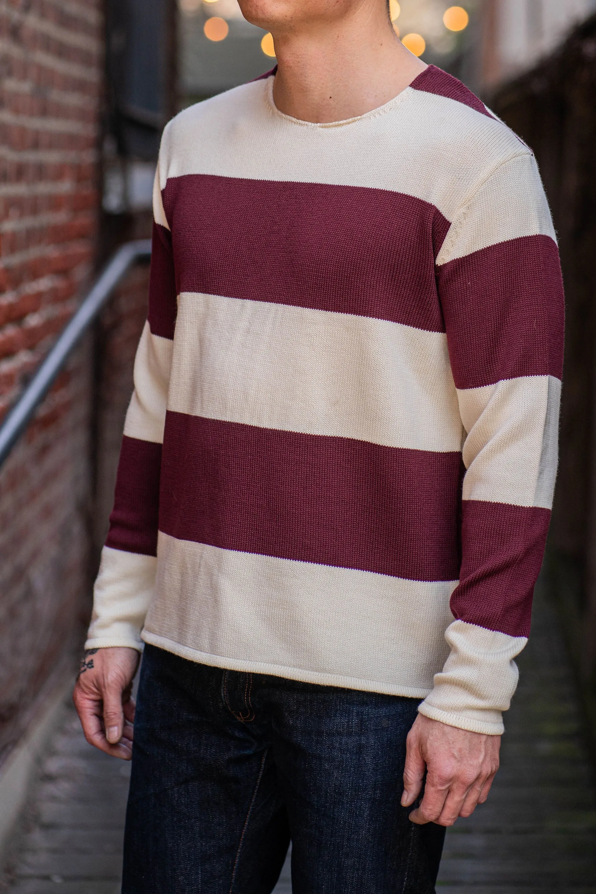 Heimat Textil Rugby Harbor Sweater - Seashell/Burgundy sold by Franklin and Poe product image thumbnail 2