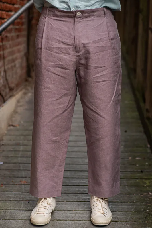 Blluemade Single Pleat Pant - Koala Belgian Linen sold by Franklin and Poe