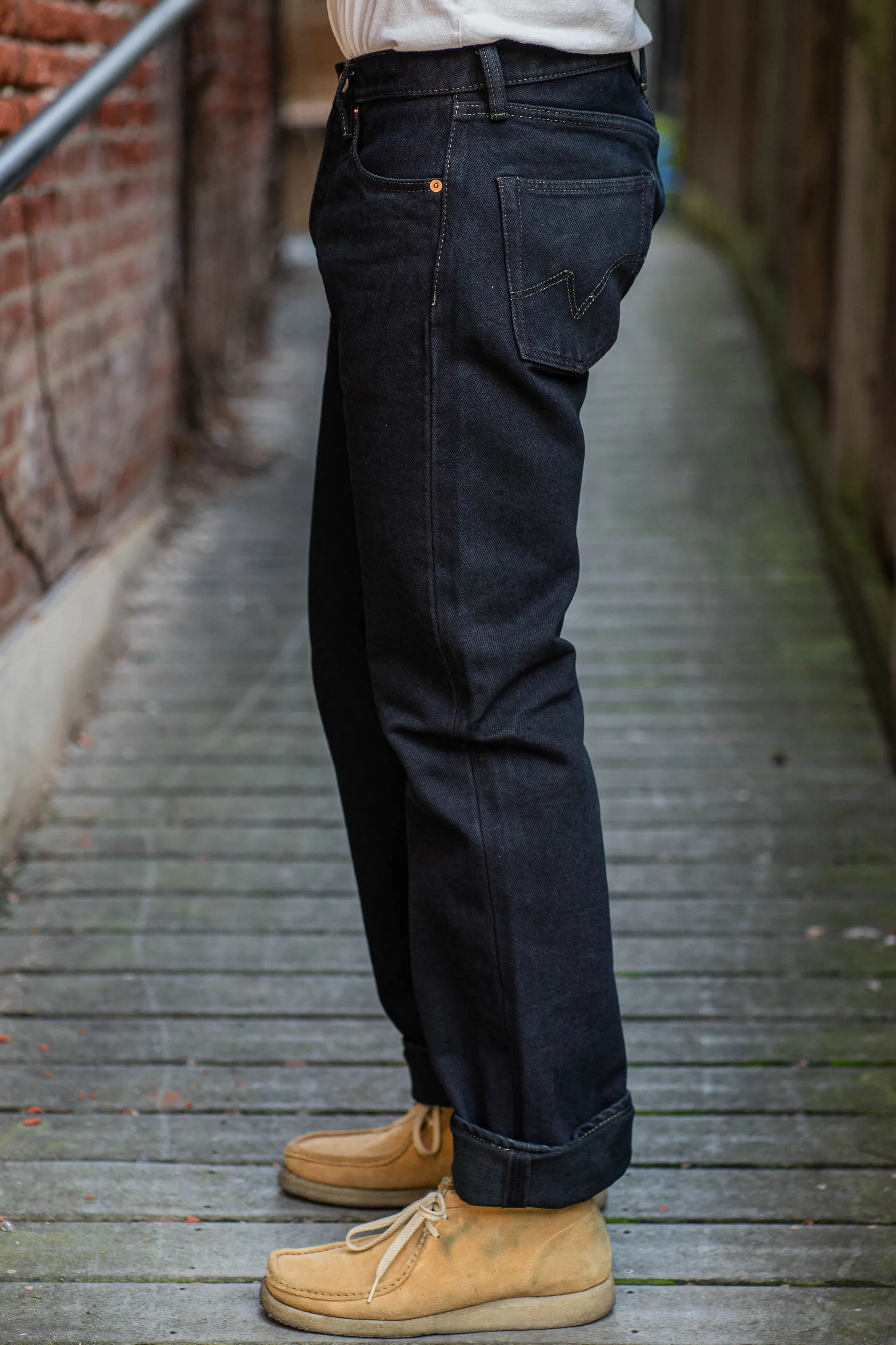 Iron Heart IH-634S-B 21oz Selvedge Denim Straight Cut Jeans - Indigo Overdyed Black sold by Franklin and Poe product image thumbnail 2