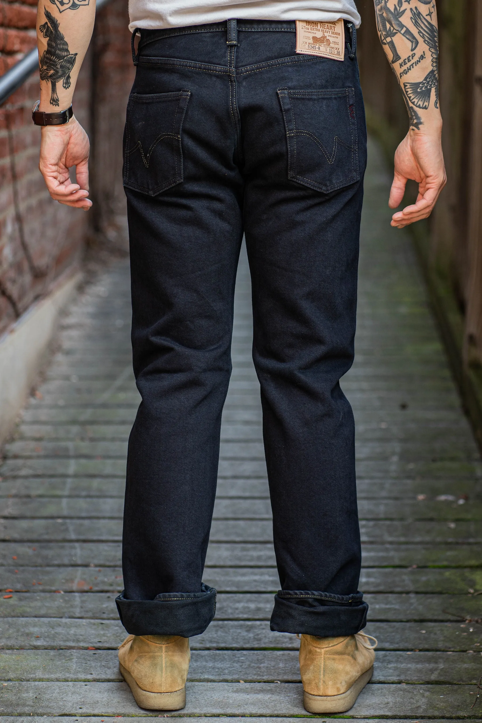 Iron Heart IH-634S-B 21oz Selvedge Denim Straight Cut Jeans - Indigo Overdyed Black sold by Franklin and Poe product image thumbnail 3