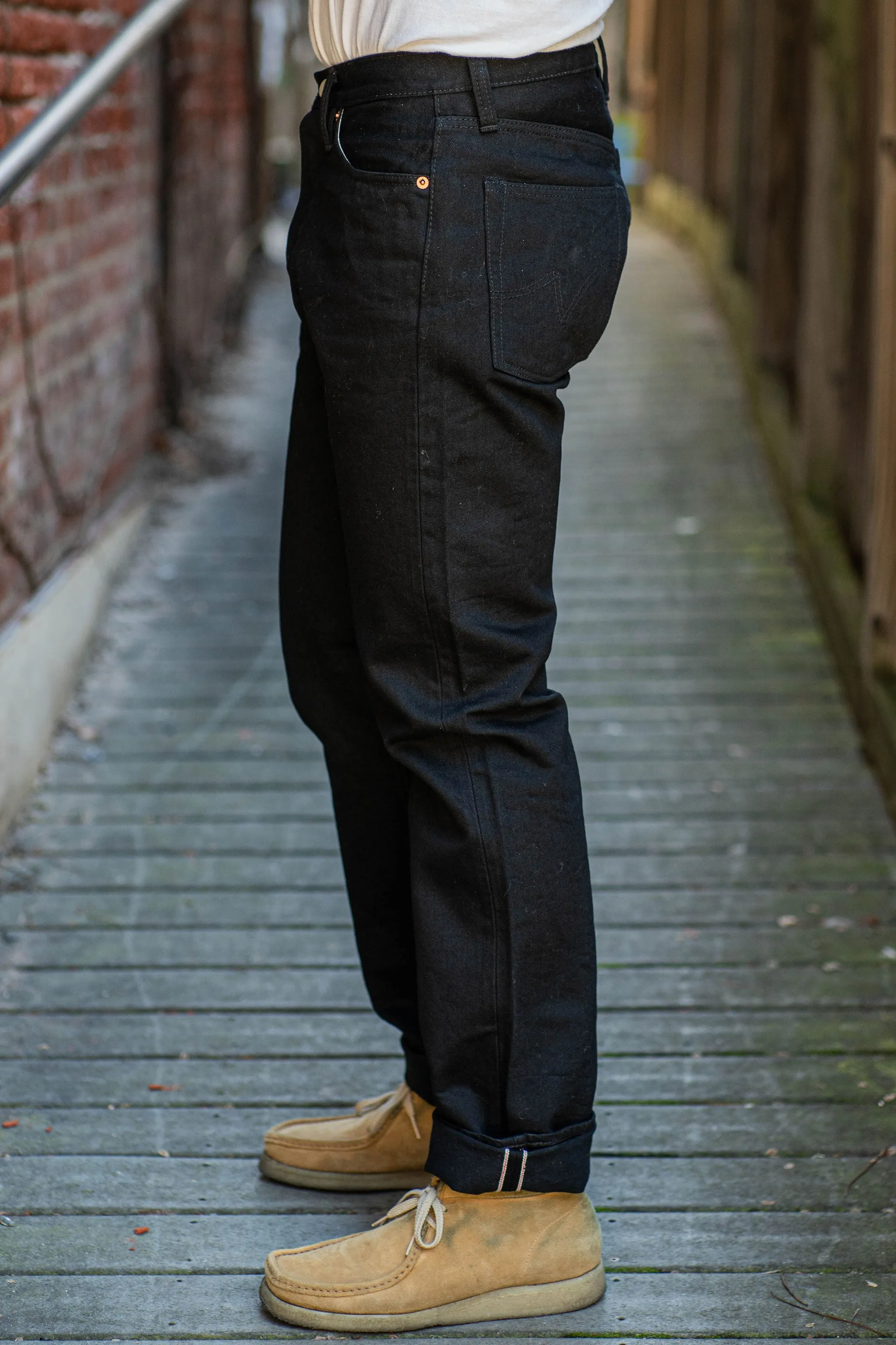 Iron Heart IH-888S-142bb 14oz Selvedge Denim Mid/High Rise Tapered Cut Jeans - Black/Black sold by Franklin and Poe product image thumbnail 2