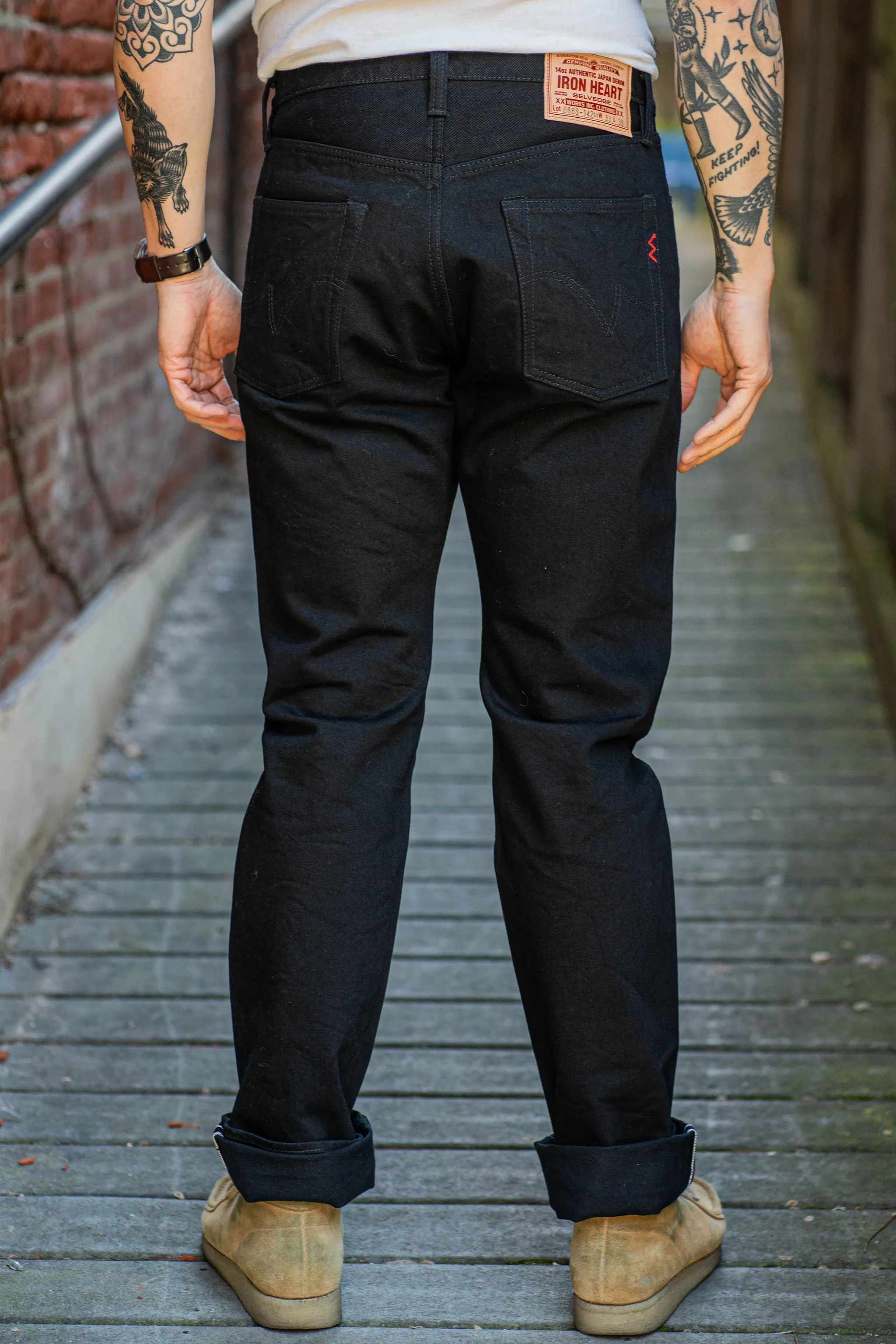 Iron Heart IH-888S-142bb 14oz Selvedge Denim Mid/High Rise Tapered Cut Jeans - Black/Black sold by Franklin and Poe product image thumbnail 3
