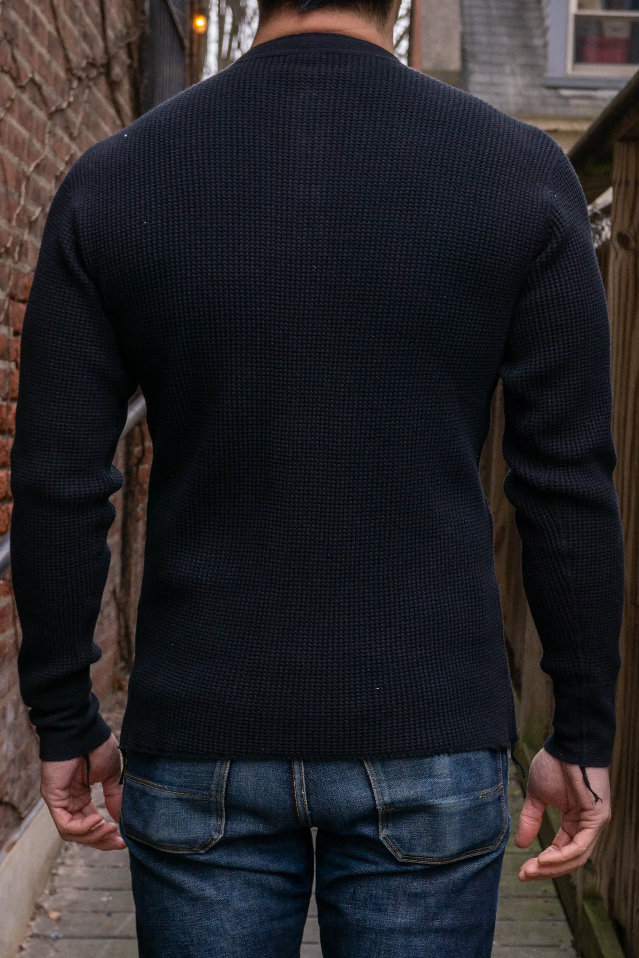 Iron Heart IHTL-1213-BLK Waffle Knit Long Sleeved Thermal Henley - Black sold by Franklin and Poe product image thumbnail 2