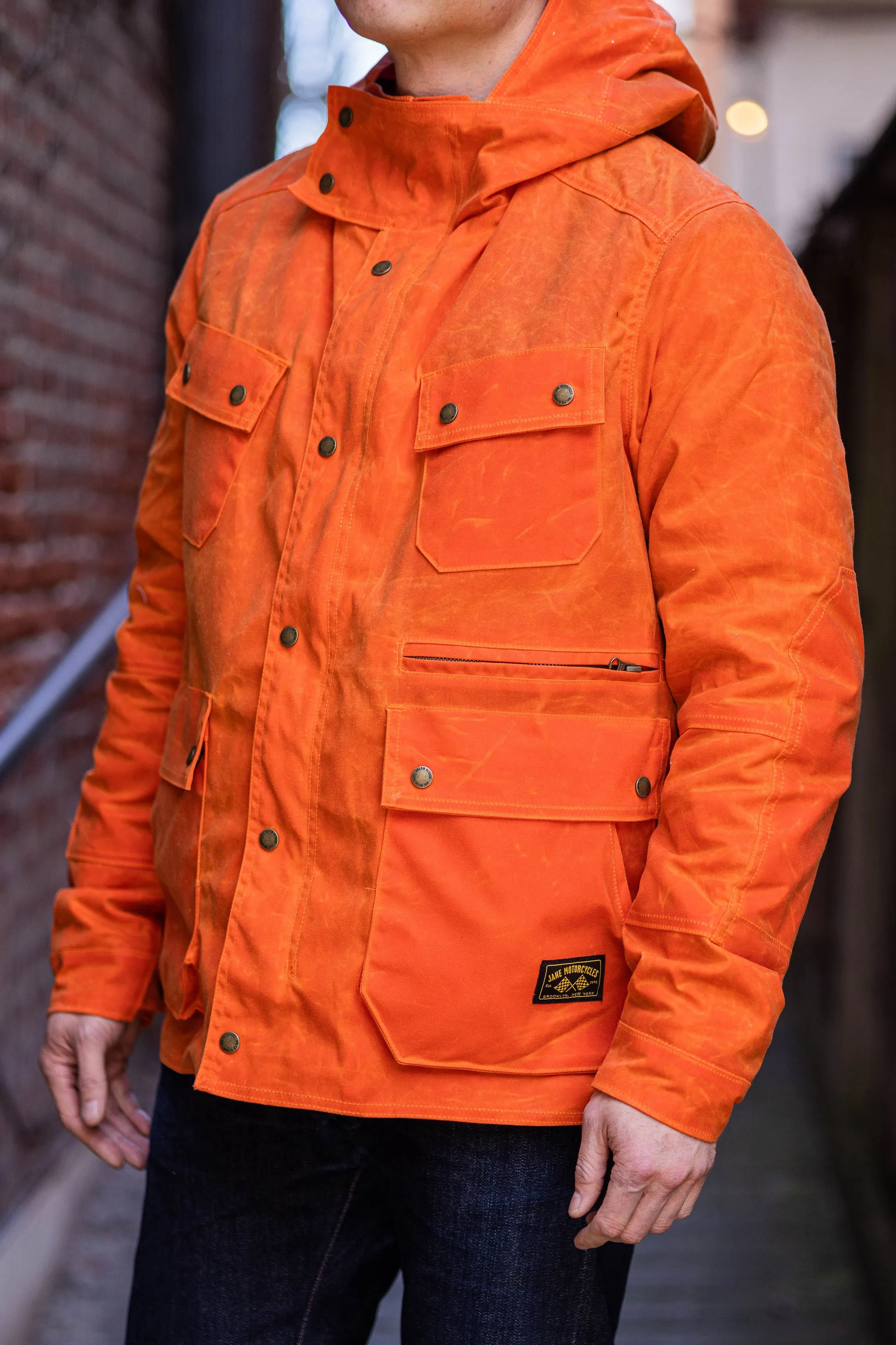 Jane Motorcycle Arctic Kingsland Parka - Waxed Orange sold by Franklin and Poe product image thumbnail 2
