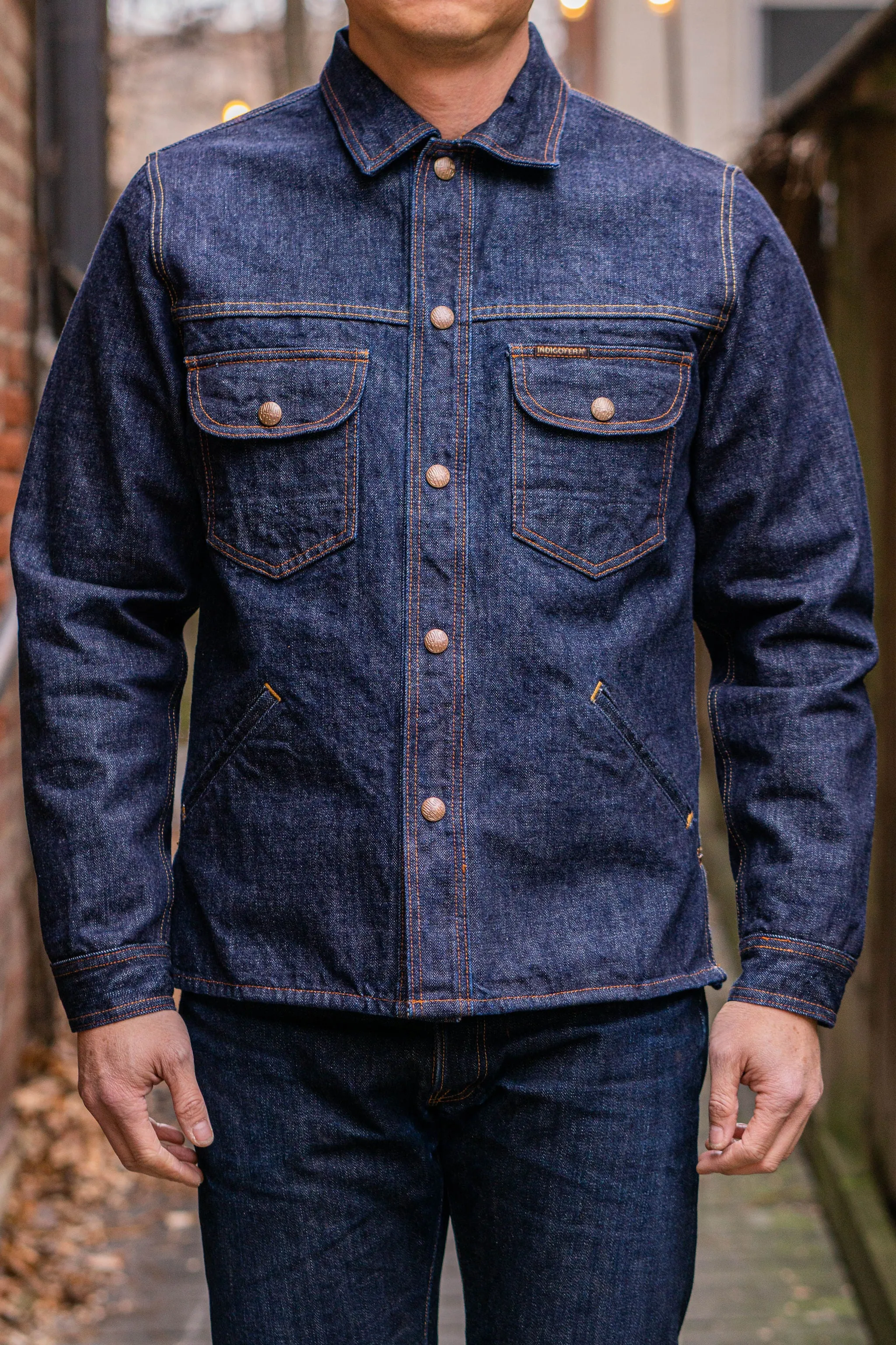 Indigofera Fargo Trucker - Rinsed Shiroyama 18oz sold by Franklin and Poe