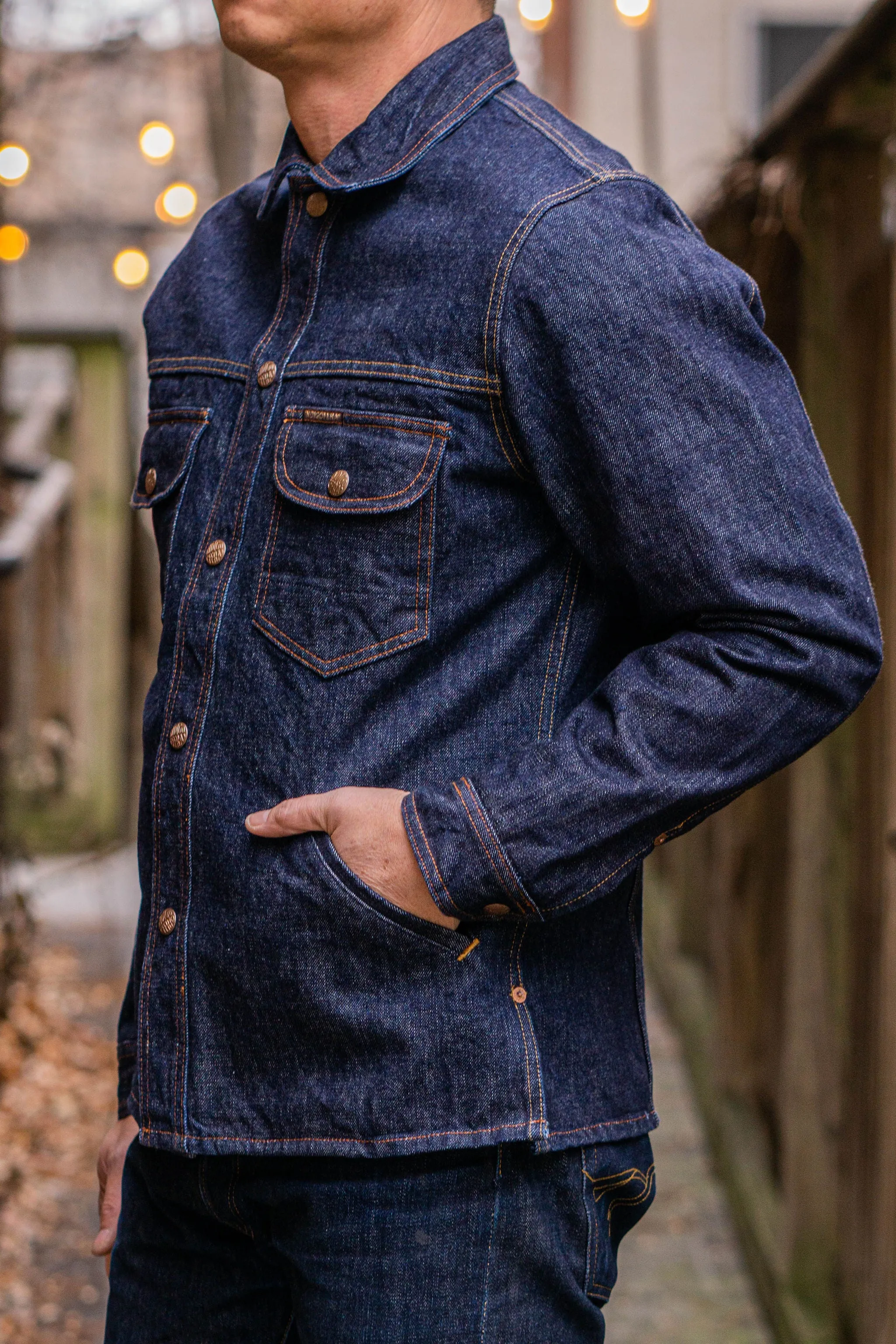Indigofera Fargo Trucker - Rinsed Shiroyama 18oz sold by Franklin and Poe product image thumbnail 2