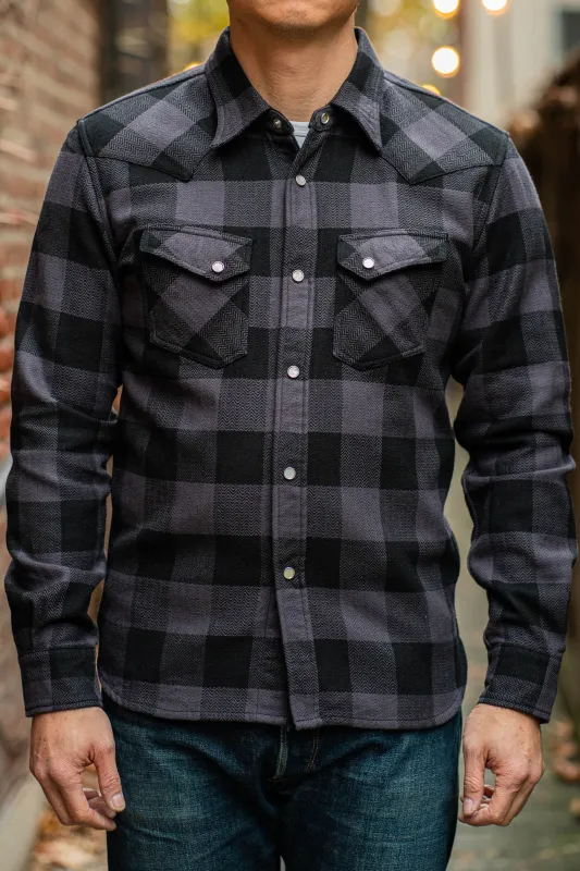 The Flat Head SNW-101L Block Check Western Flannel Shirt - Grey/Black sold by Franklin and Poe