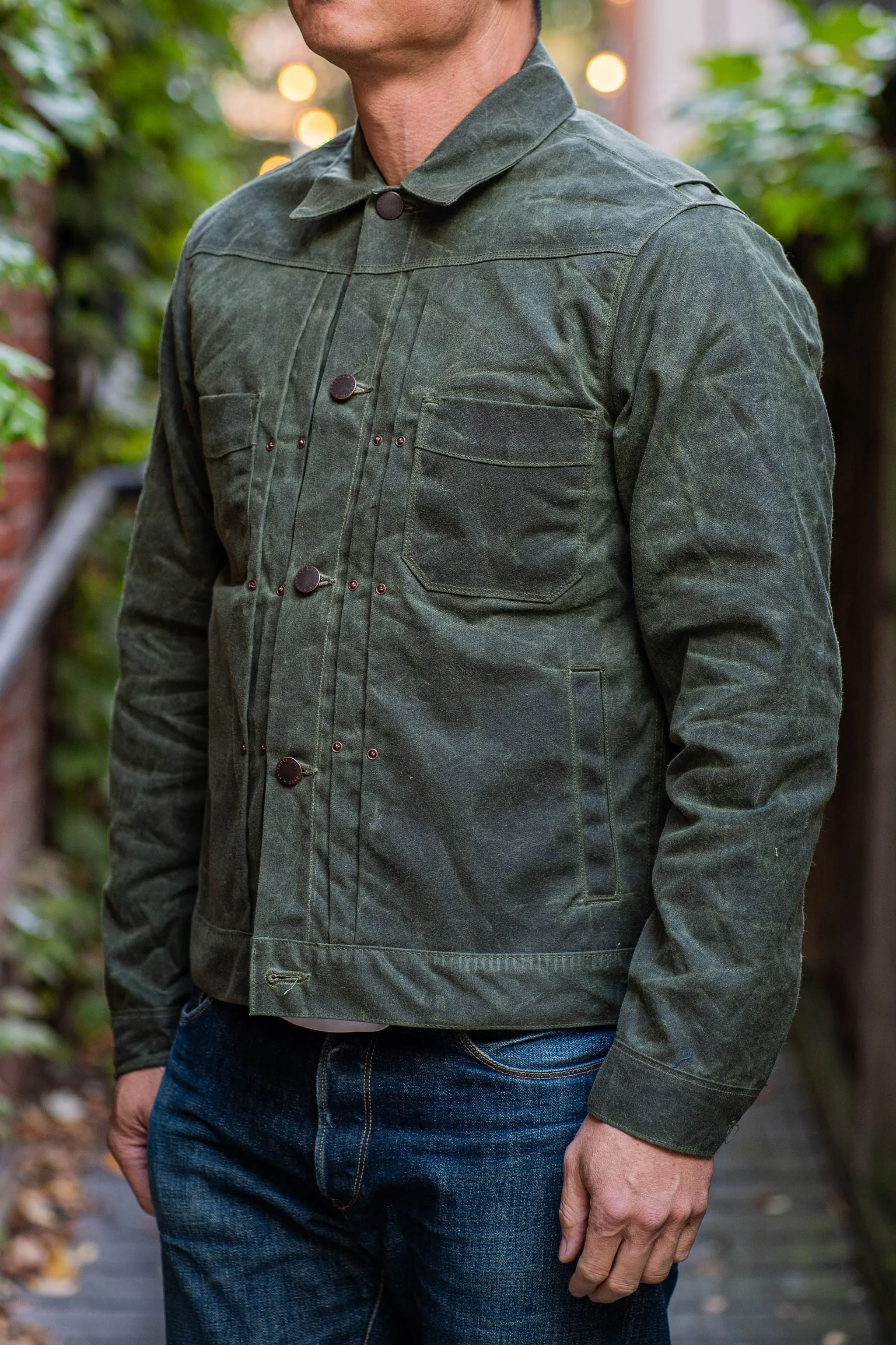 Freenote Cloth Waxed Riders Jacket - Olive sold by Franklin and Poe product image thumbnail 2