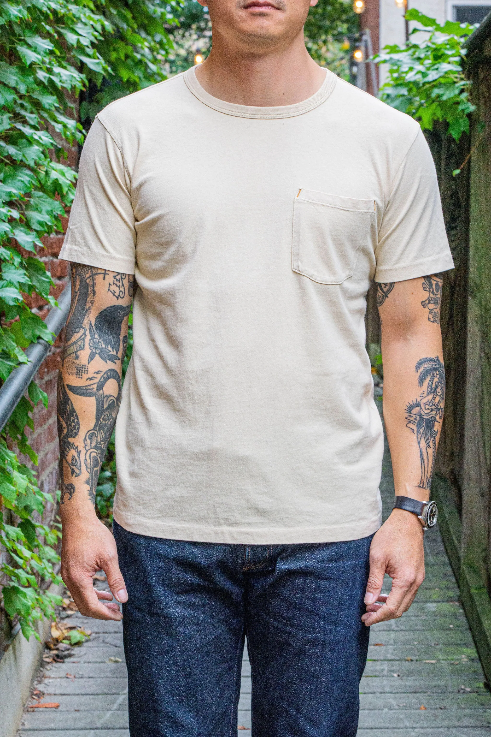 Freenote Cloth 9oz Pocket T-Shirt - Cream sold by Franklin and Poe