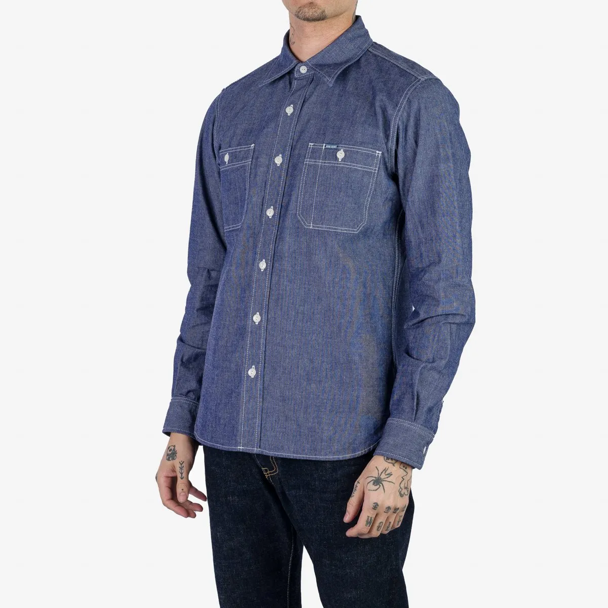 Iron Heart IHSH-363-NAV 10oz Organic Chambray Work Shirt - Navy Blue sold by Franklin and Poe