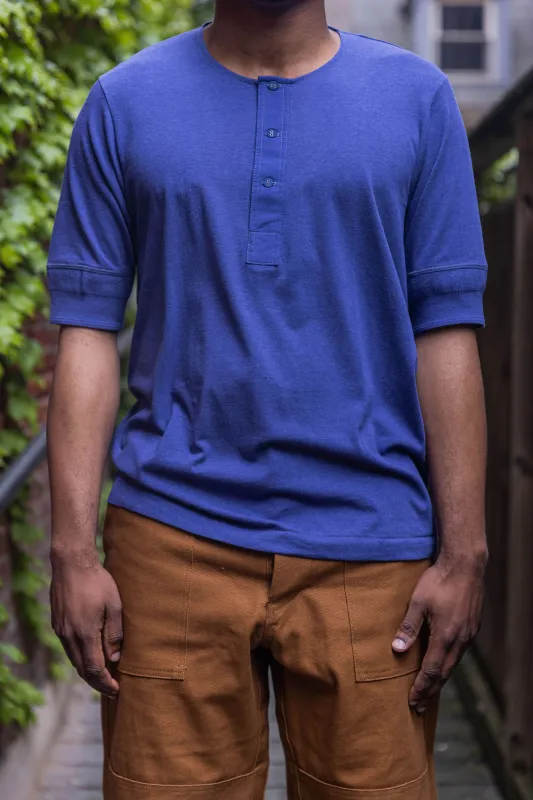 Merz b. Schwanen 103 MEN'S 5.5oz Loopowheeled Classic Fit Henley - Pacific sold by Franklin and Poe