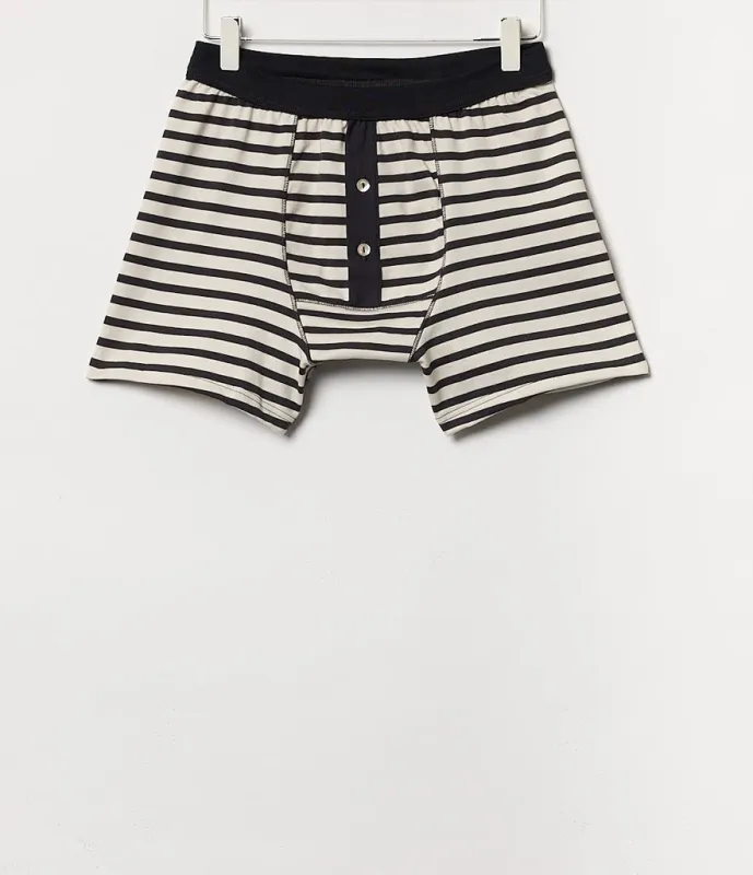 Merz b. Schwanen 2M55 Button Facing Underpants - Charcoal Natural Stripe sold by Franklin and Poe