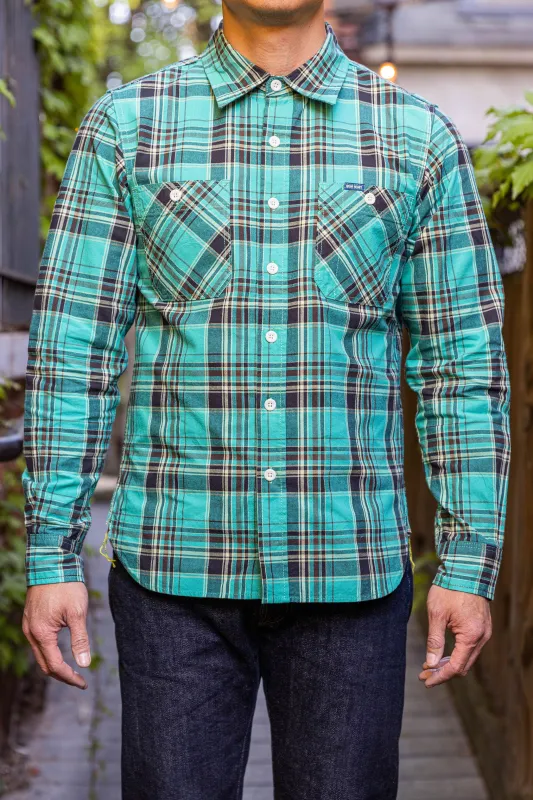 Iron Heart IHSH-356-GRN 5oz Selvedge Madras Check Work Shirt - Green sold by Franklin and Poe