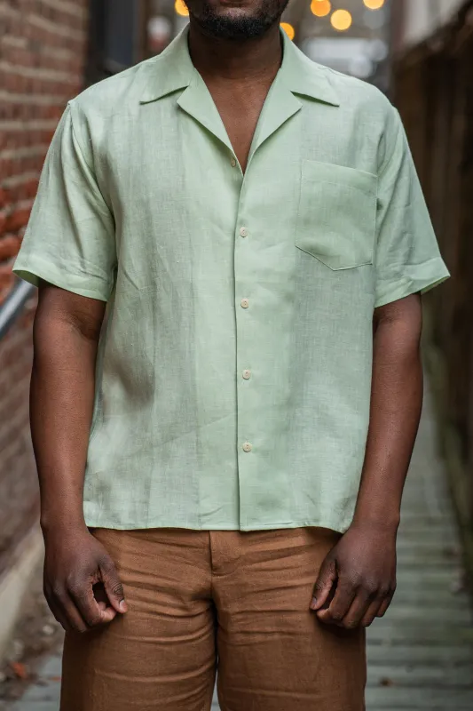 Blluemade Spread Collar Shirt - Celadon Belgian Linen sold by Franklin and Poe