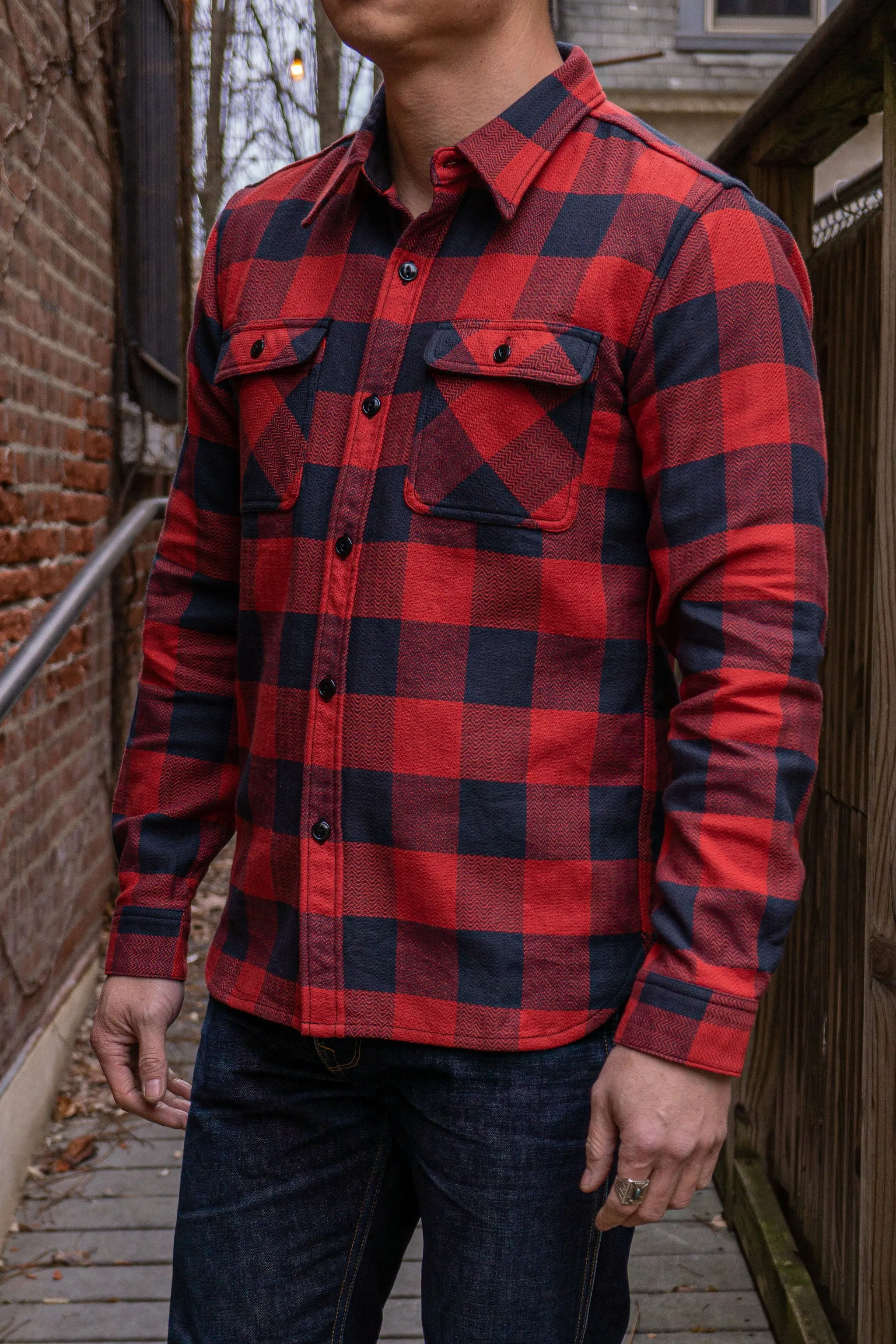 The Flat Head SNR-101L Block Check Flannel Shirt - Red/Black sold by Franklin and Poe product image thumbnail 2