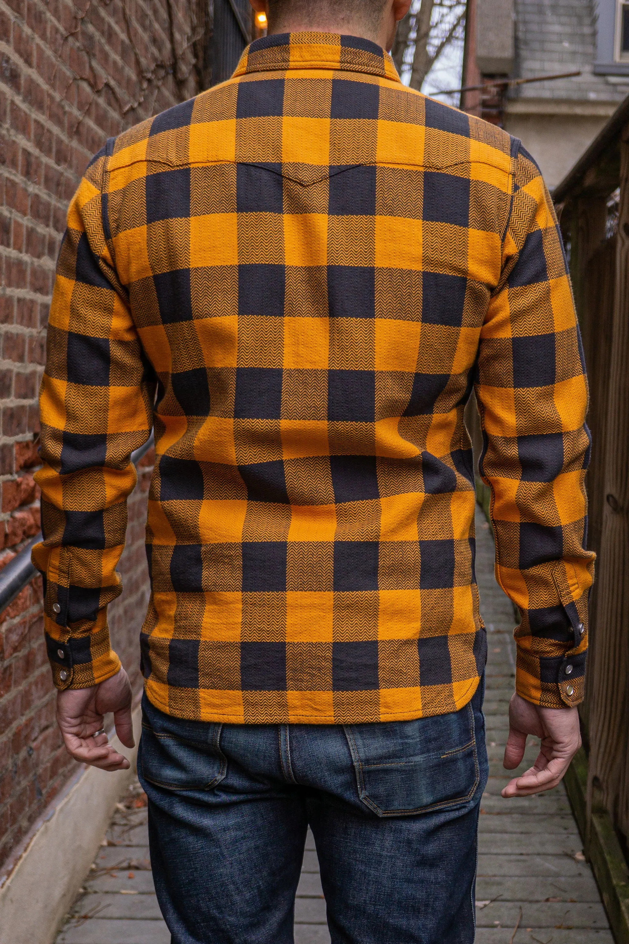 The Flat Head SNW-101L Block Check Western Flannel Shirt - Orange/Charcoal sold by Franklin and Poe product image thumbnail 3