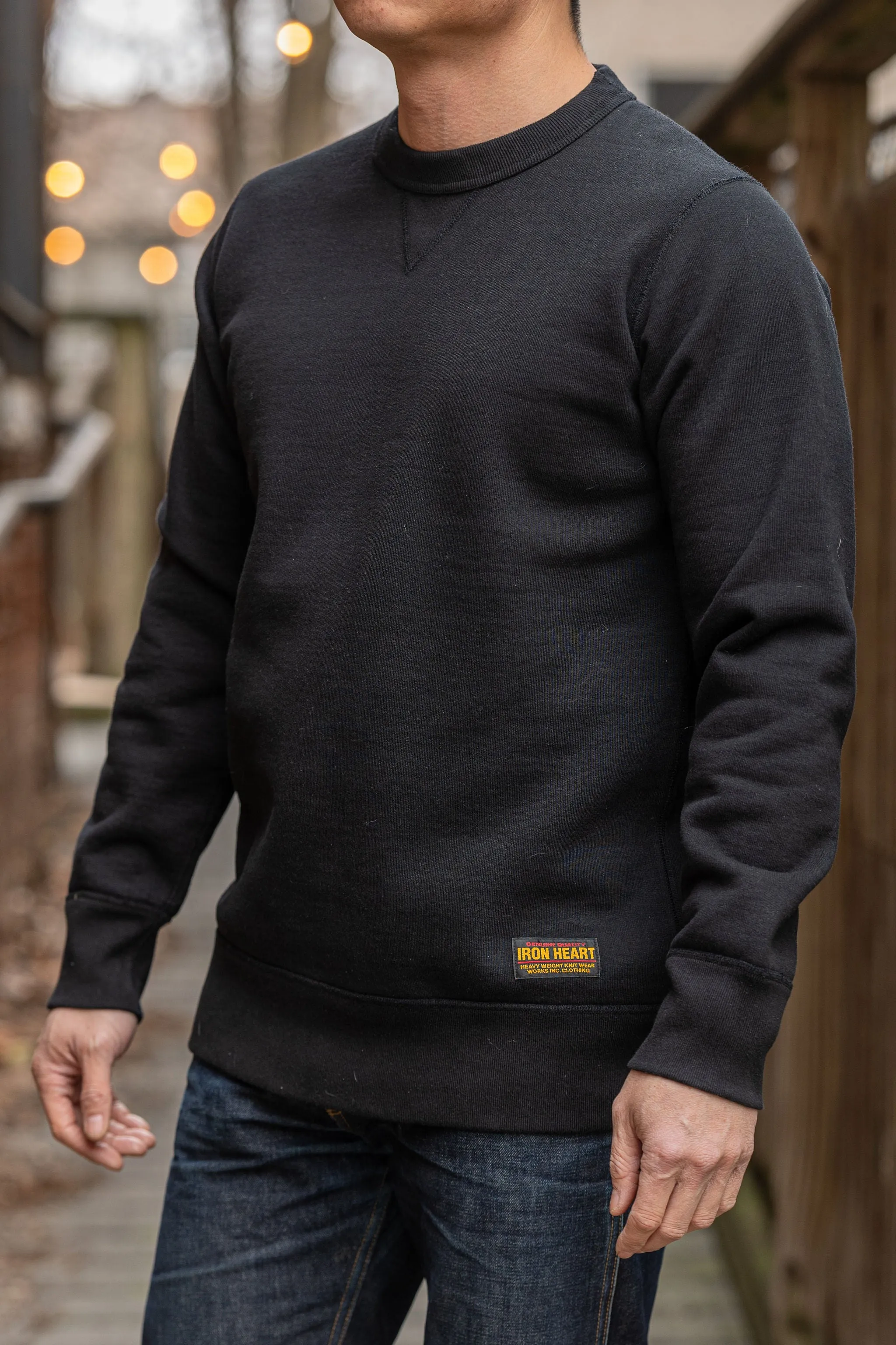 Iron Heart IHSW-69L-BLK 14oz Ultra Heavyweight Loopwheel Cotton Crew Neck Sweat - Black sold by Franklin and Poe product image thumbnail 2