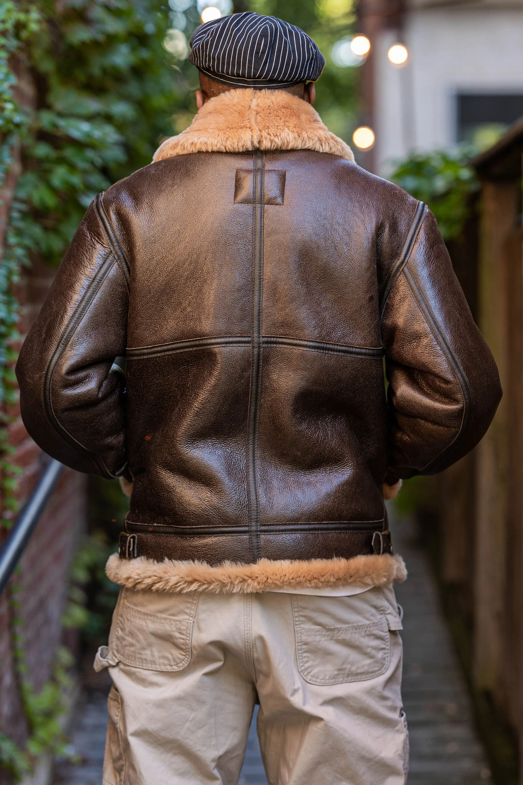 Schott NYC 257S Classic B-3 Sheepskin Leather Bomber Jacket - Brown with Gold sold by Franklin and Poe product image thumbnail 3