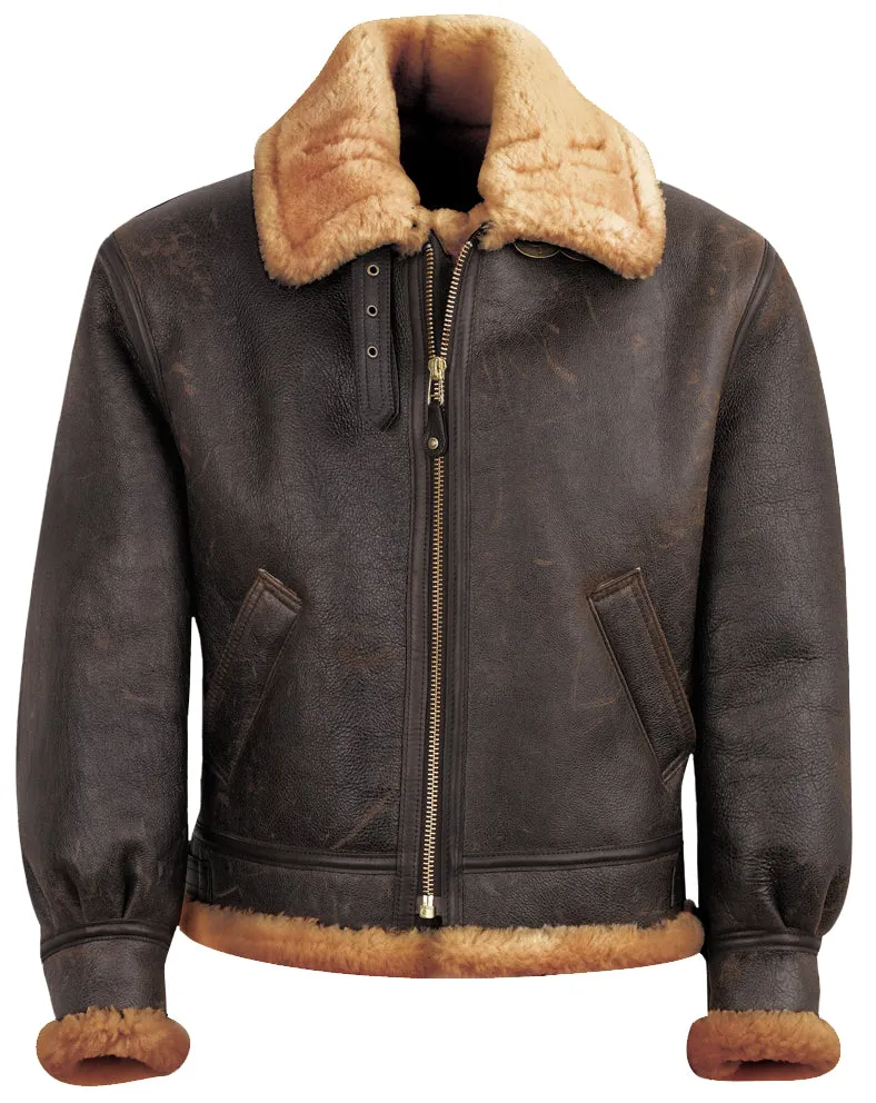 Schott NYC 257S Classic B-3 Sheepskin Leather Bomber Jacket - Brown with Gold sold by Franklin and Poe product image thumbnail 4