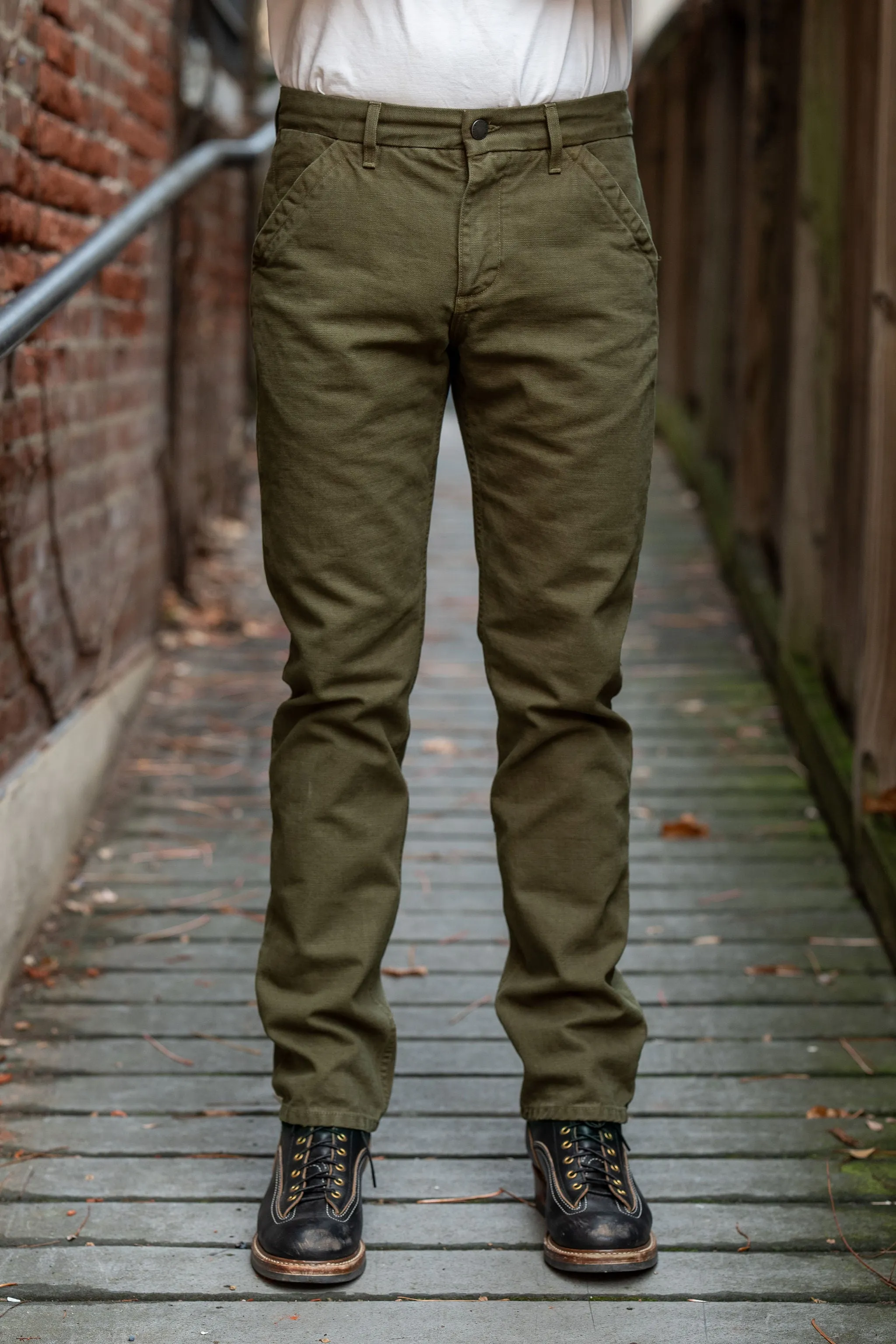 Freenote Cloth Workers Chino Slim Fit - 14oz Slub Army Green sold by Franklin and Poe