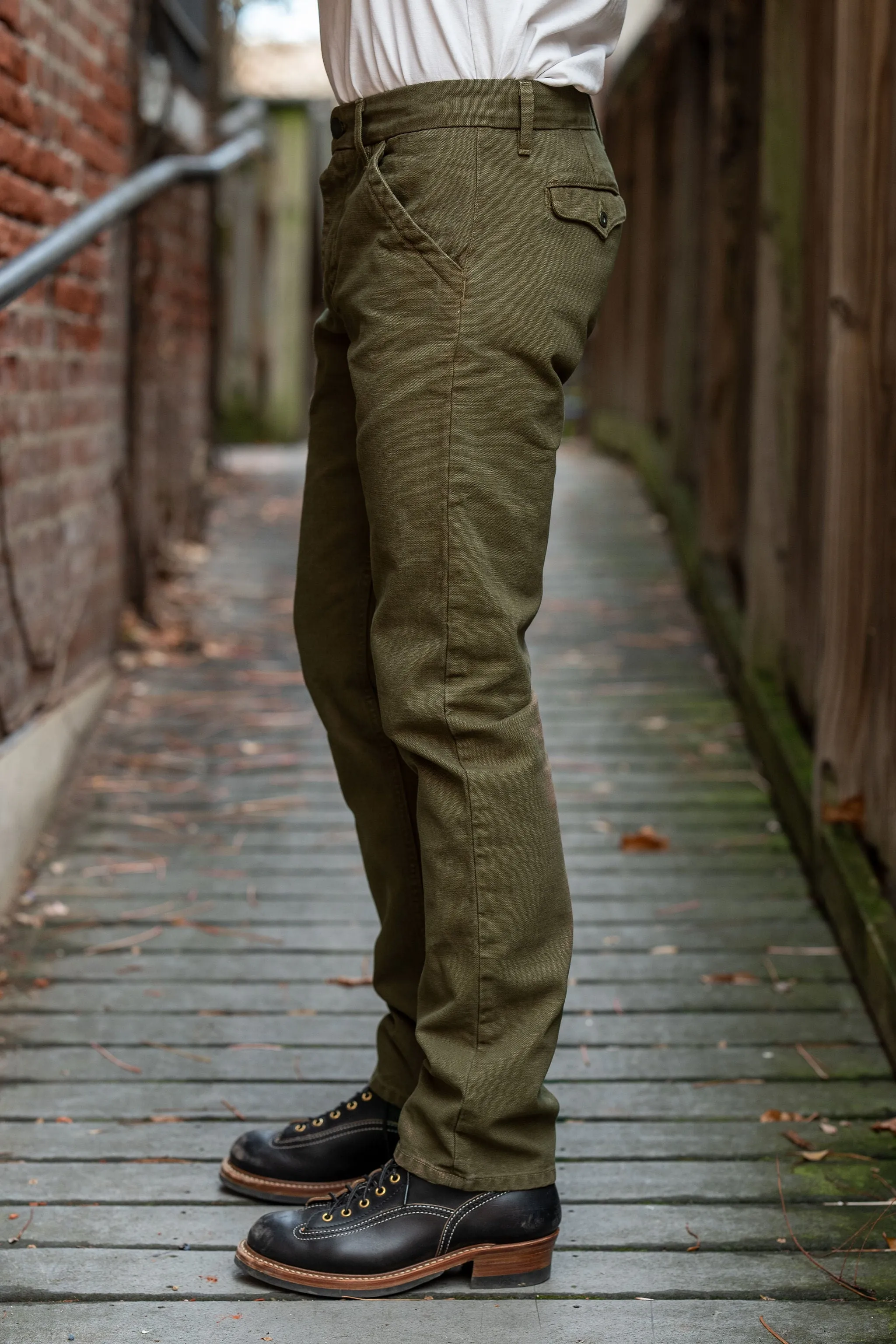 Freenote Cloth Workers Chino Slim Fit - 14oz Slub Army Green sold by Franklin and Poe product image thumbnail 2