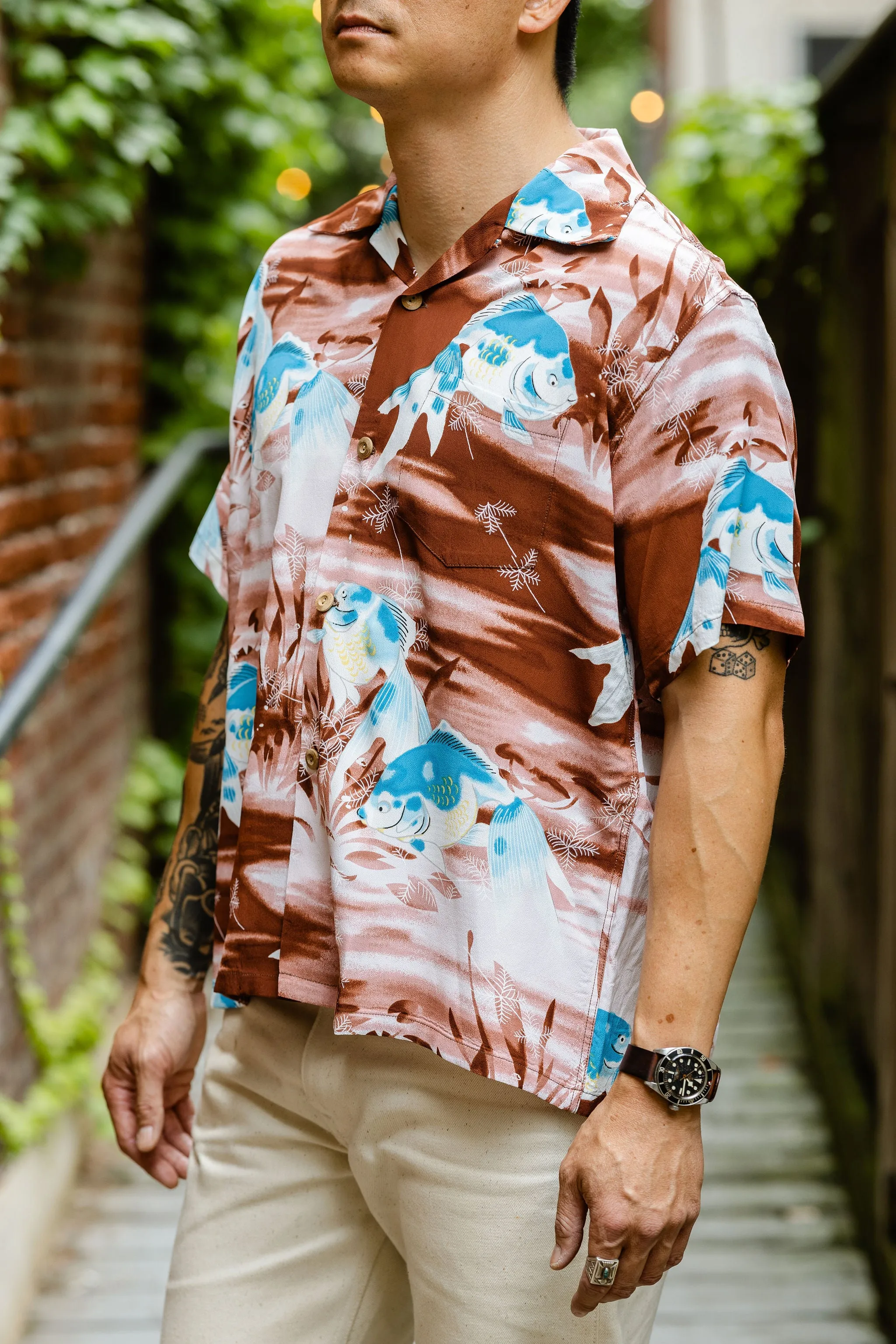 Sun Surf Goldfish S/S Rayon Hawaiian Shirt - Brown sold by Franklin and Poe product image thumbnail 2